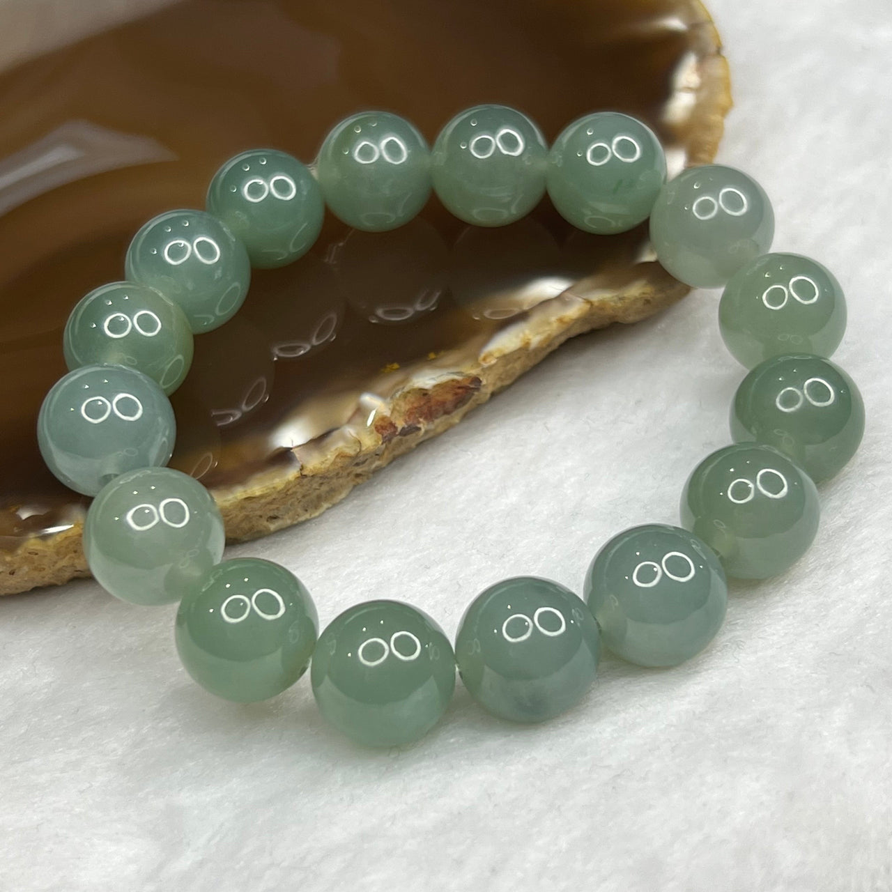 RARE Type A Semi Icy Sky blue and Green Bracelet 59.76g 13.0mm/bead 16 Beads