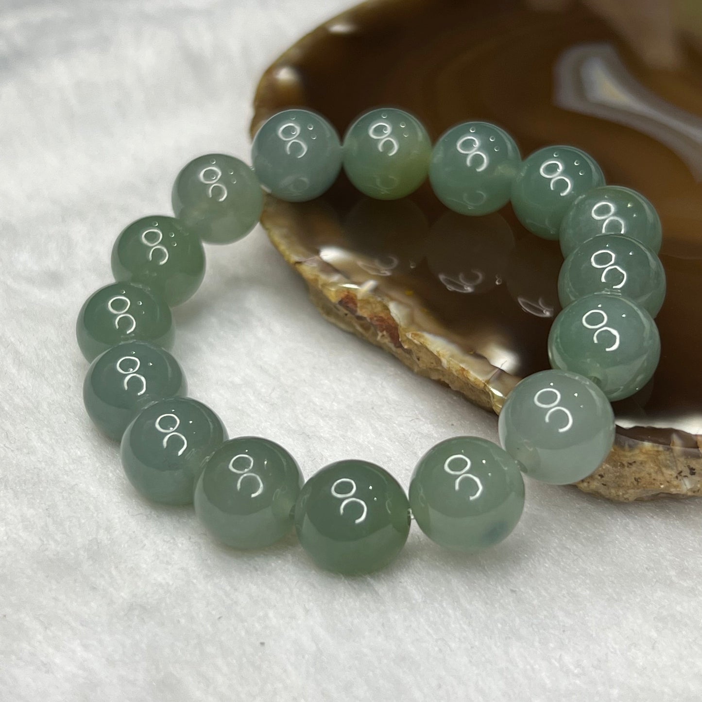 RARE Type A Semi Icy Sky blue and Green Bracelet 59.76g 13.0mm/bead 16 Beads