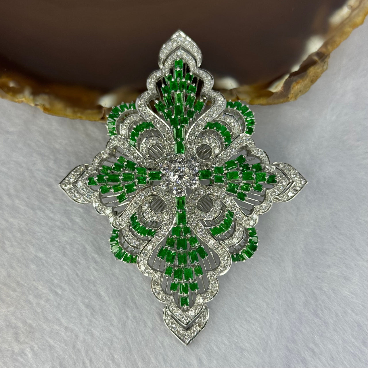 Natural Emeralds (Beryl) Approx. 5.00 cts. Total Weight 38.08g including 114 Emeralds, 208 Natural Diamonds in 14K White Gold with NGI Cert No. 82835784