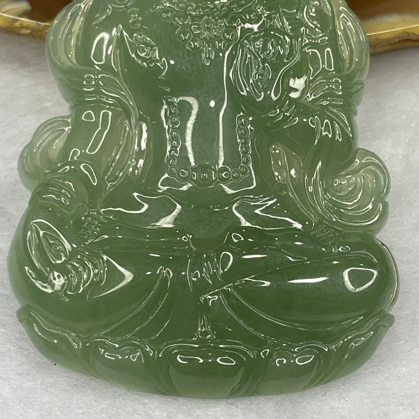 HIGH QUALITY Type A High Icy Green Tibetan Bodhisattva Jade Jadeite Pendant - 23.78g 63.0 by 38.7 by 5.7mm