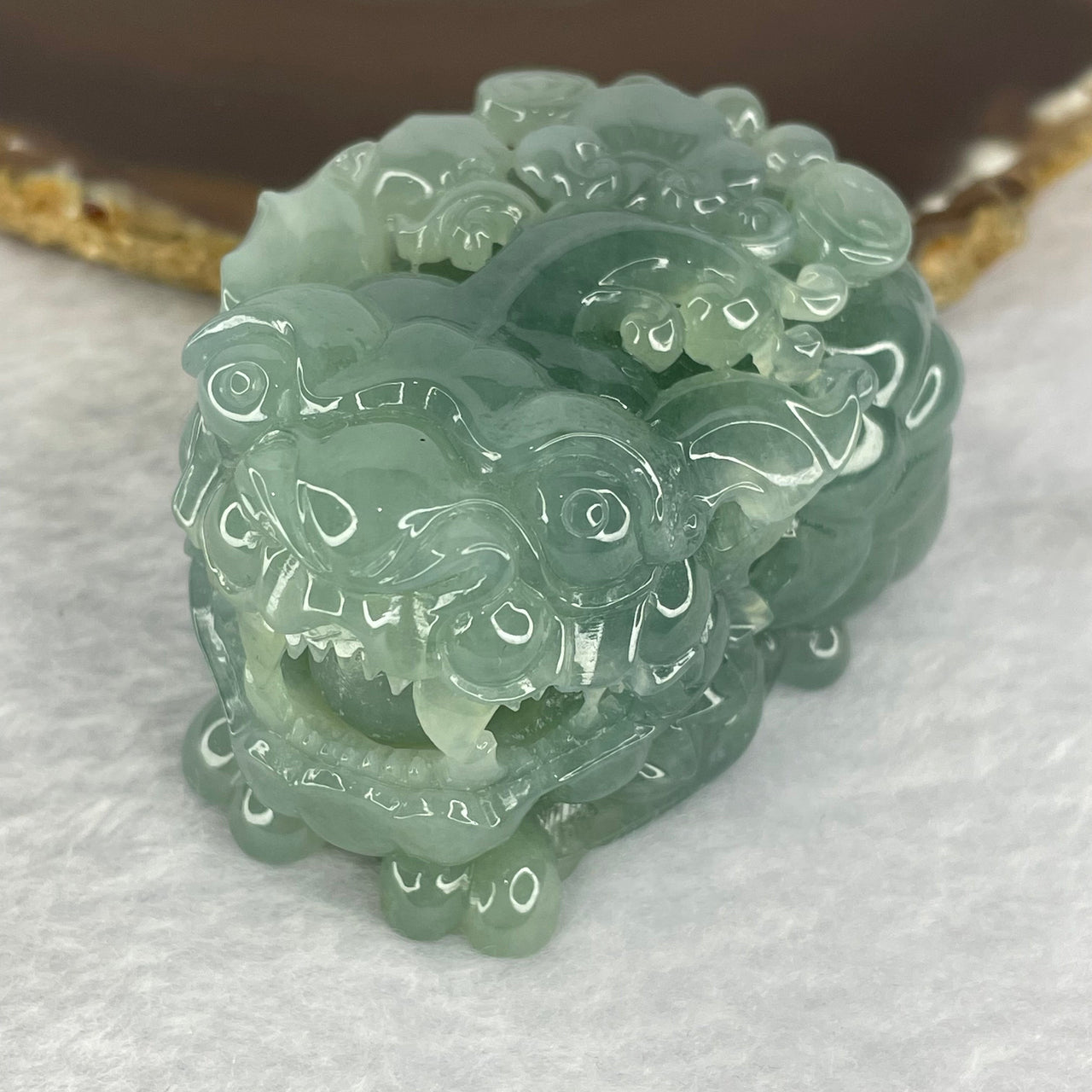 Certified Grand Master Very Rare Type A Deep Intense Sky Blue Jadeite Pixiu with Ruyi and Coins and a Movable Ball inside Mouth Display 184.17g 36.6 by 63.6 by 42.7mm