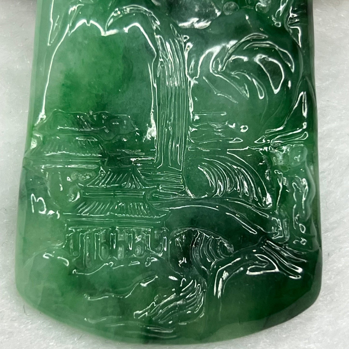 Type A ICY Spicy Green Jade Jadeite Shan Shui Pendant 35.06g 63.8 by 35.2 by 6.0mm
