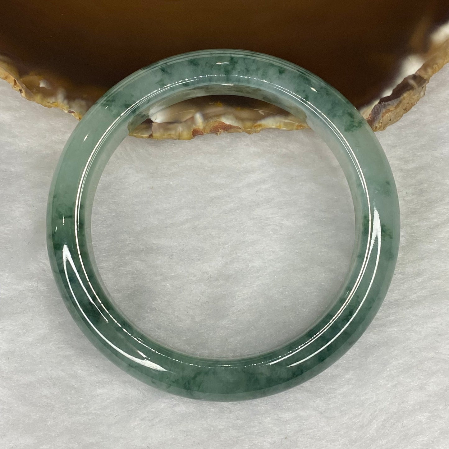 Rare High End ICY Type A Piao Hua Jadeite Bangle 60.19g 56.5mm 12.4 by 8.7mm