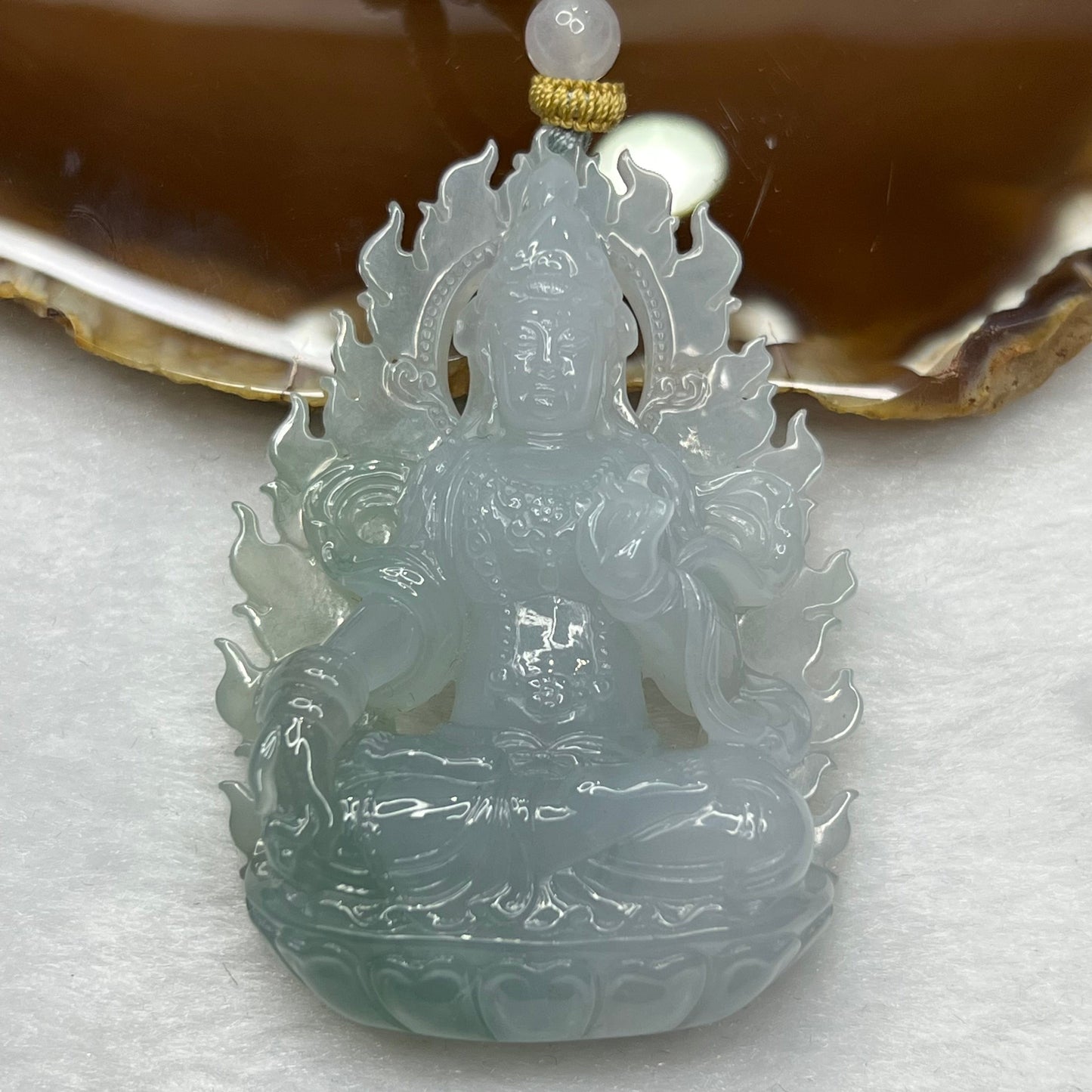 Rare Great Grand Master Icy Blue Green Jadeite Guan Yin 59.41g 65.1 by 45.6 by 15.5 mm