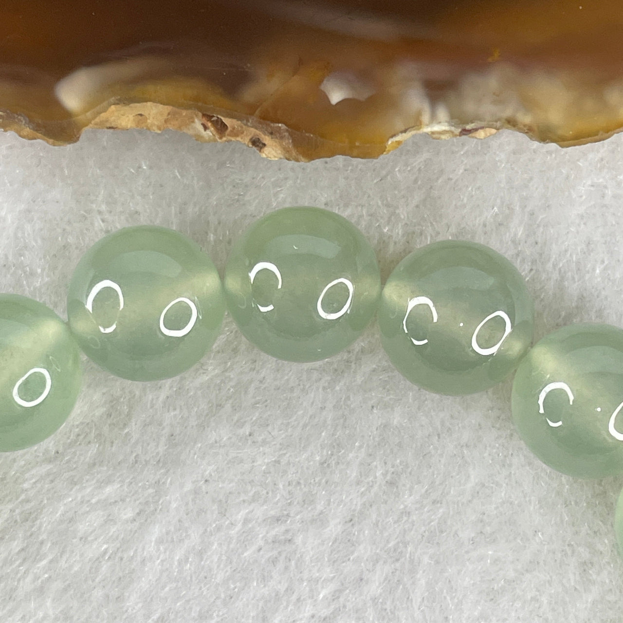 Certified Natural Type A High End High Icy Light Blueish Green Jadeite Beads Bracelet 34.20g 15.5cm 10.1mm 19 Beads