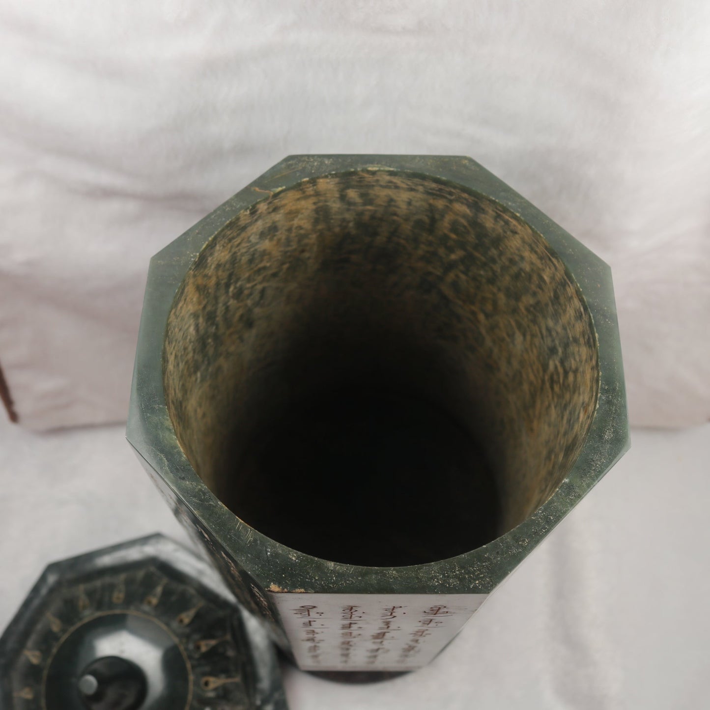 Rare Antique Natural Dark Green Nephrite Pagoda Vase 4,219.8g 150.0 by 150.0 by 340.0mm