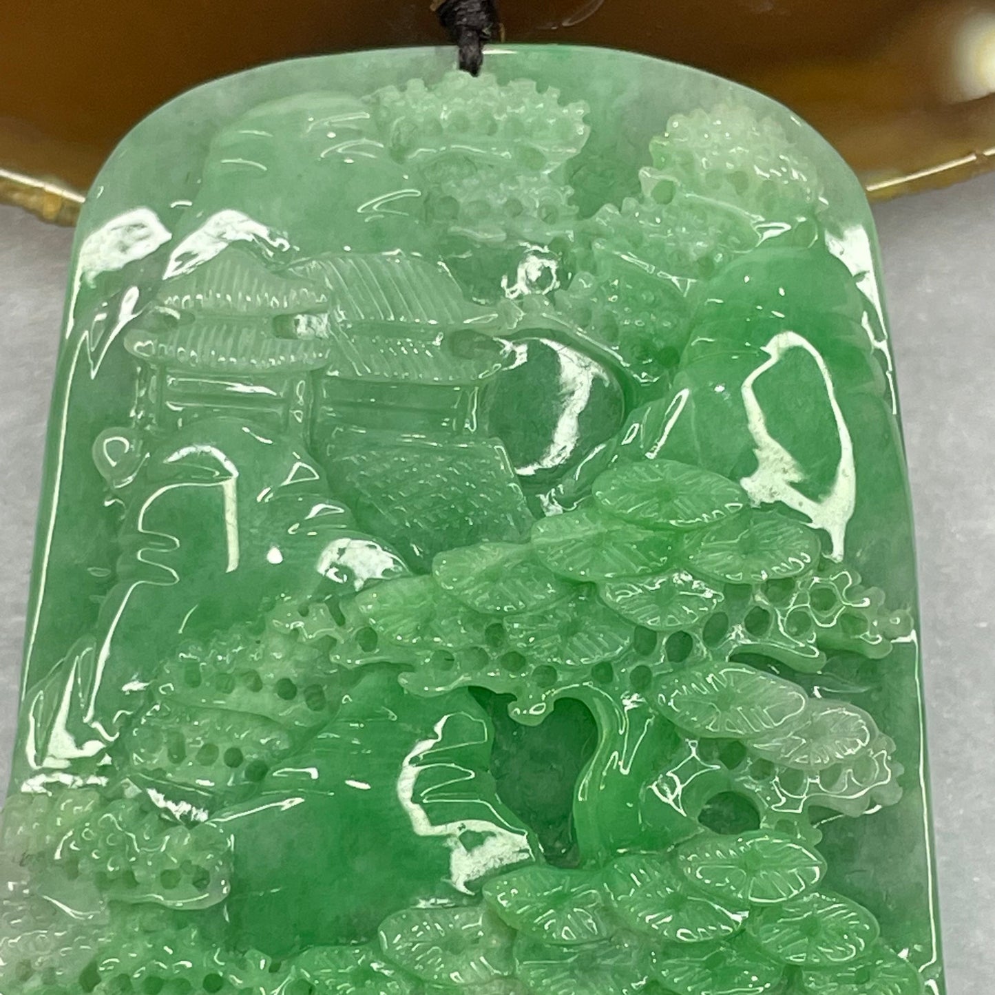 Grand Master Certified Type Intense Apple Green and Lavender Jadeite Shan Shui Pendant 64.07g 73.9 by 45.7 by 9.5mm