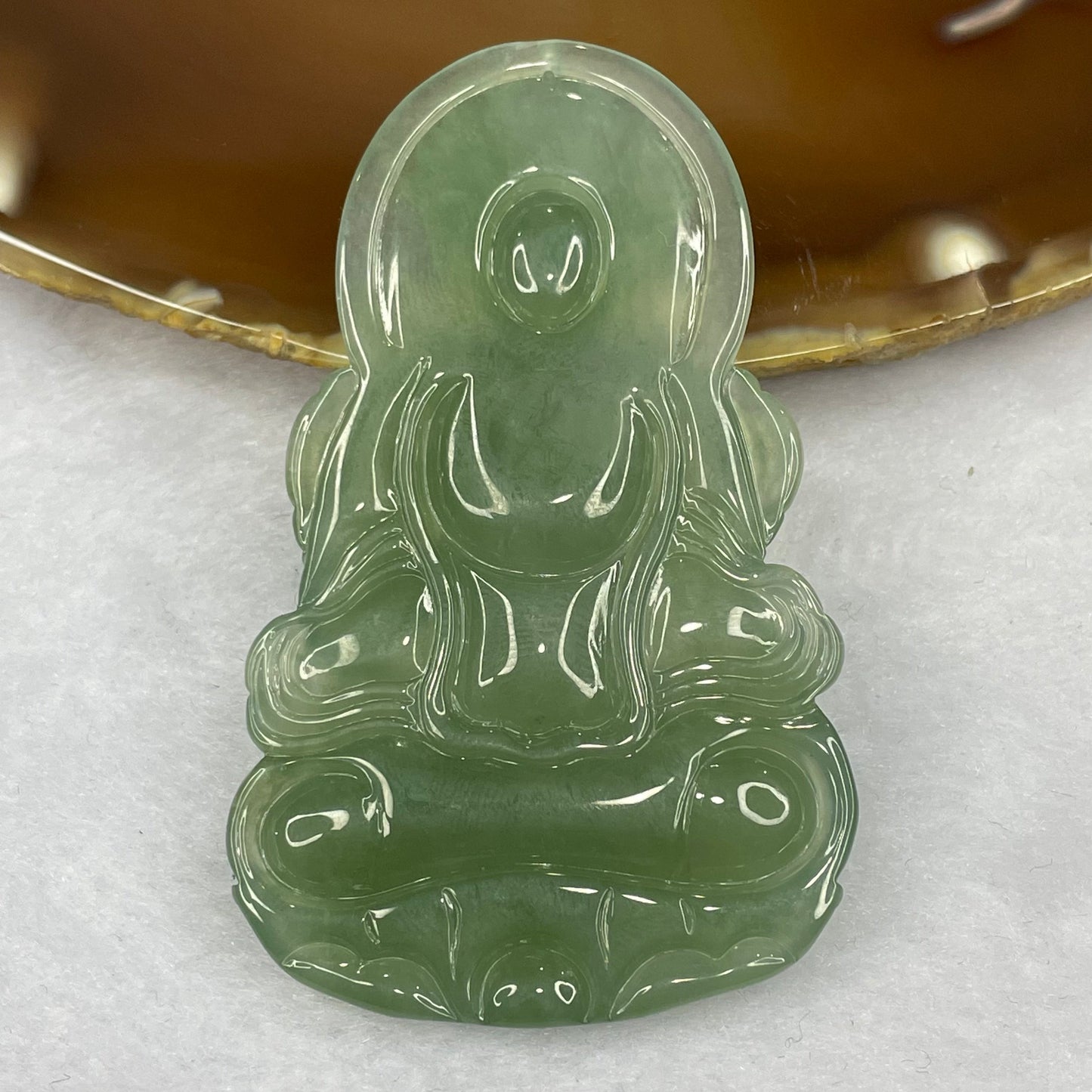 HIGH QUALITY Type A High Icy Green Tibetan Bodhisattva Jade Jadeite Pendant - 23.78g 63.0 by 38.7 by 5.7mm
