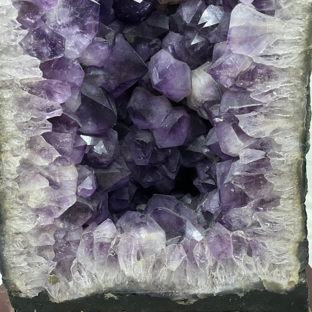 Thick Large Crystal Brazil Natural Amethyst Display Wooden Stand - 78.6kg 815 by 445 by 420mm