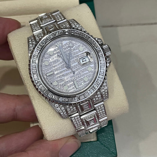 (Pre-Love) Rolex Diamond Ice GMT Master 2 Stainless Steel Custom Diamonds 40mm Model 116710LN Dec 2017 with Box and Authentication Card (Available - Bank Transfer only)