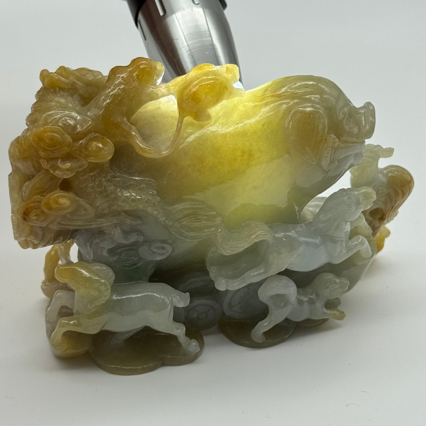 Rare Antique Natural 12 Zodiac 3 colour Jade Jadeite 729.0g 126.5 by 68.5 by 83.9mm