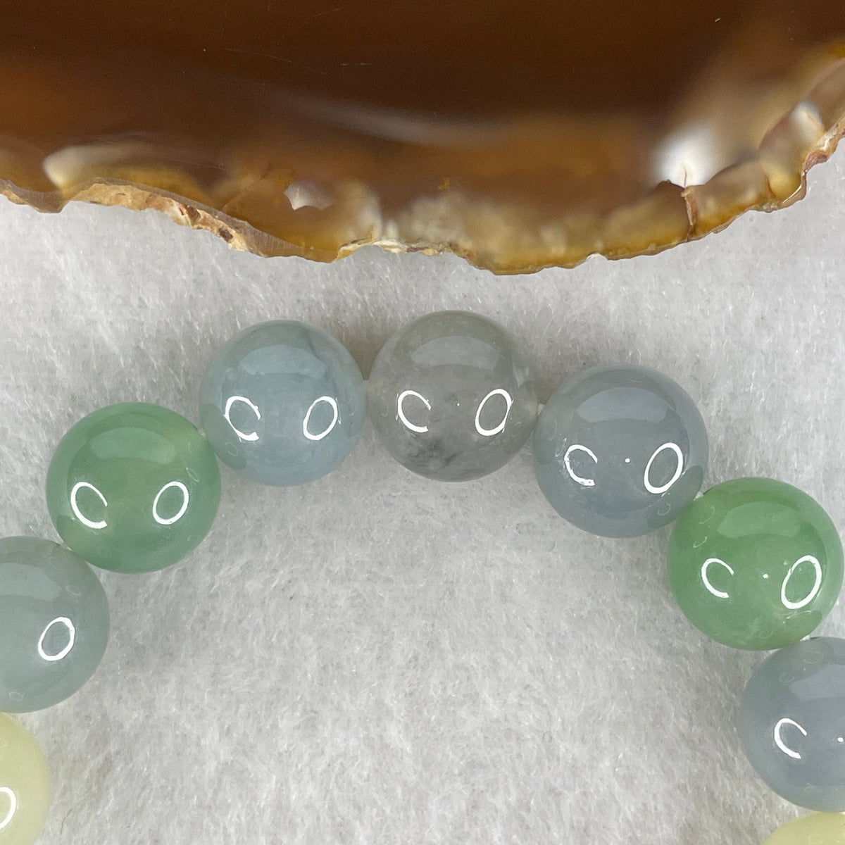 Certified High Grade Natural Icy Lavender with Green and Yellow Jadeite Beads Bracelet 47.85g 15cm 12.2mm 16 Beads