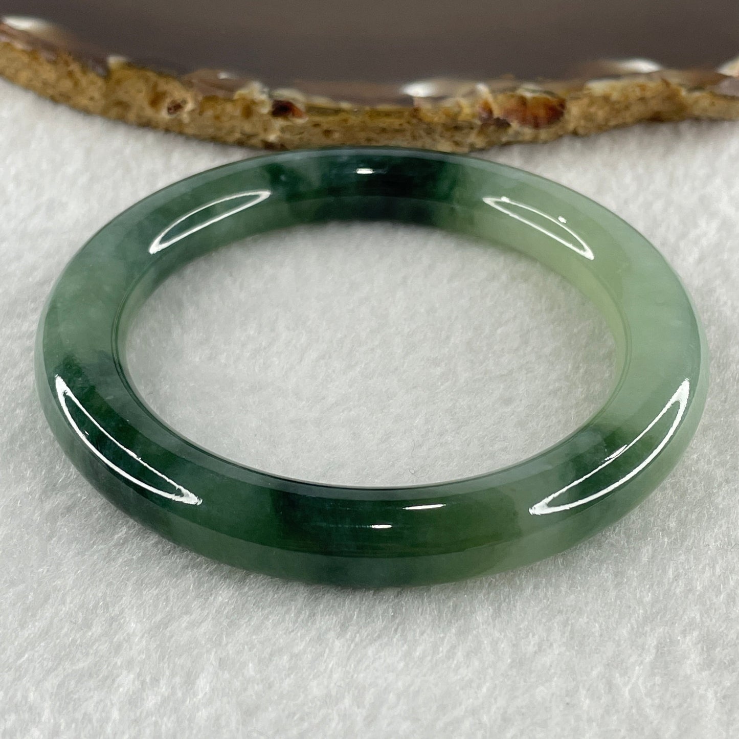 Certified Type A Natural Jelly Green with Dark Green Piao Hua Jadeite Bangle 52.87g Inner Diameter 56.0mm 9.5 by 10.1mm (Very Very Slight External Rough)