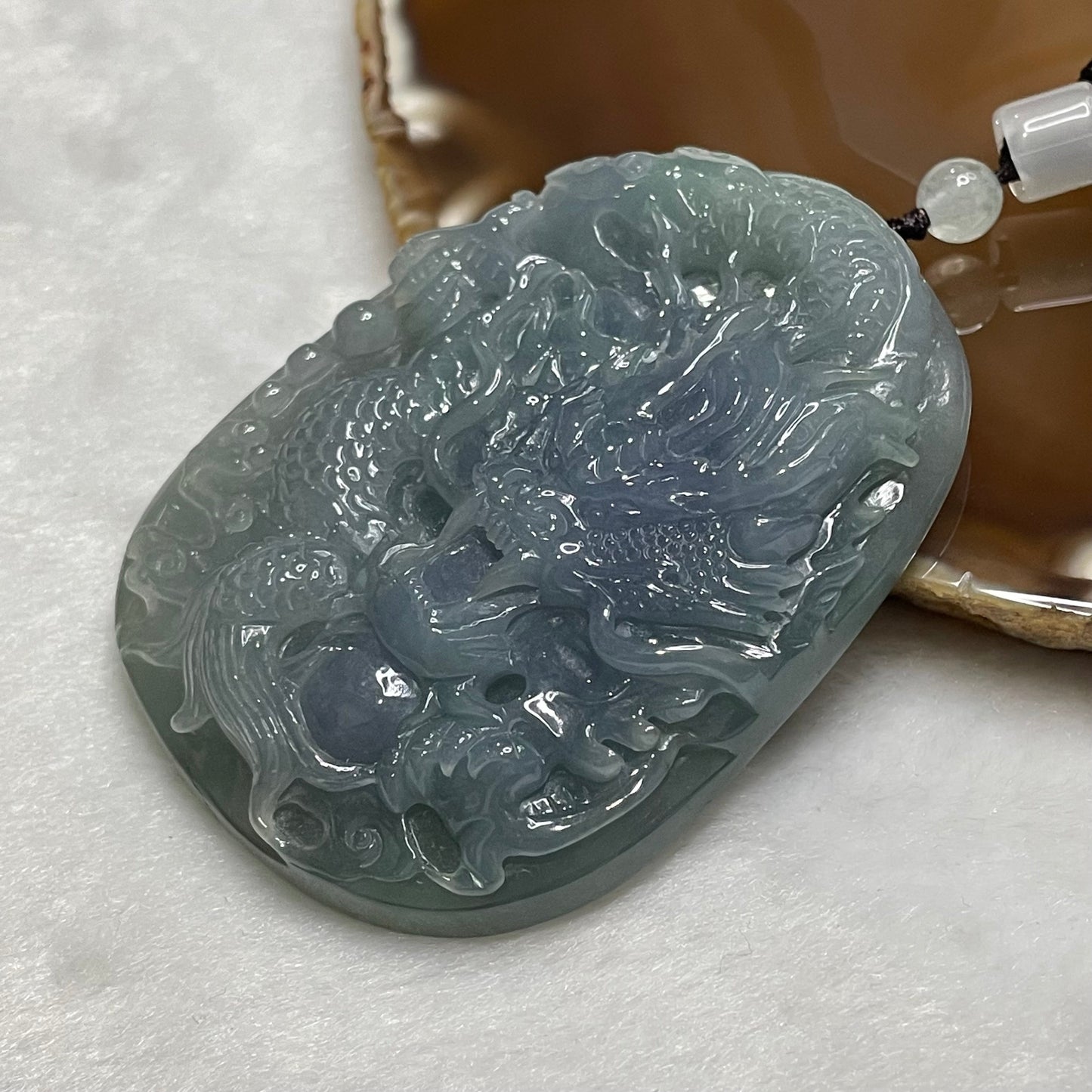 18K / 750 Gold NGI Certified Rare Semi Icy Intense Lavender Jade Jadeite Dragon 85.73g 68.8 by 54.1 by 12.8mm