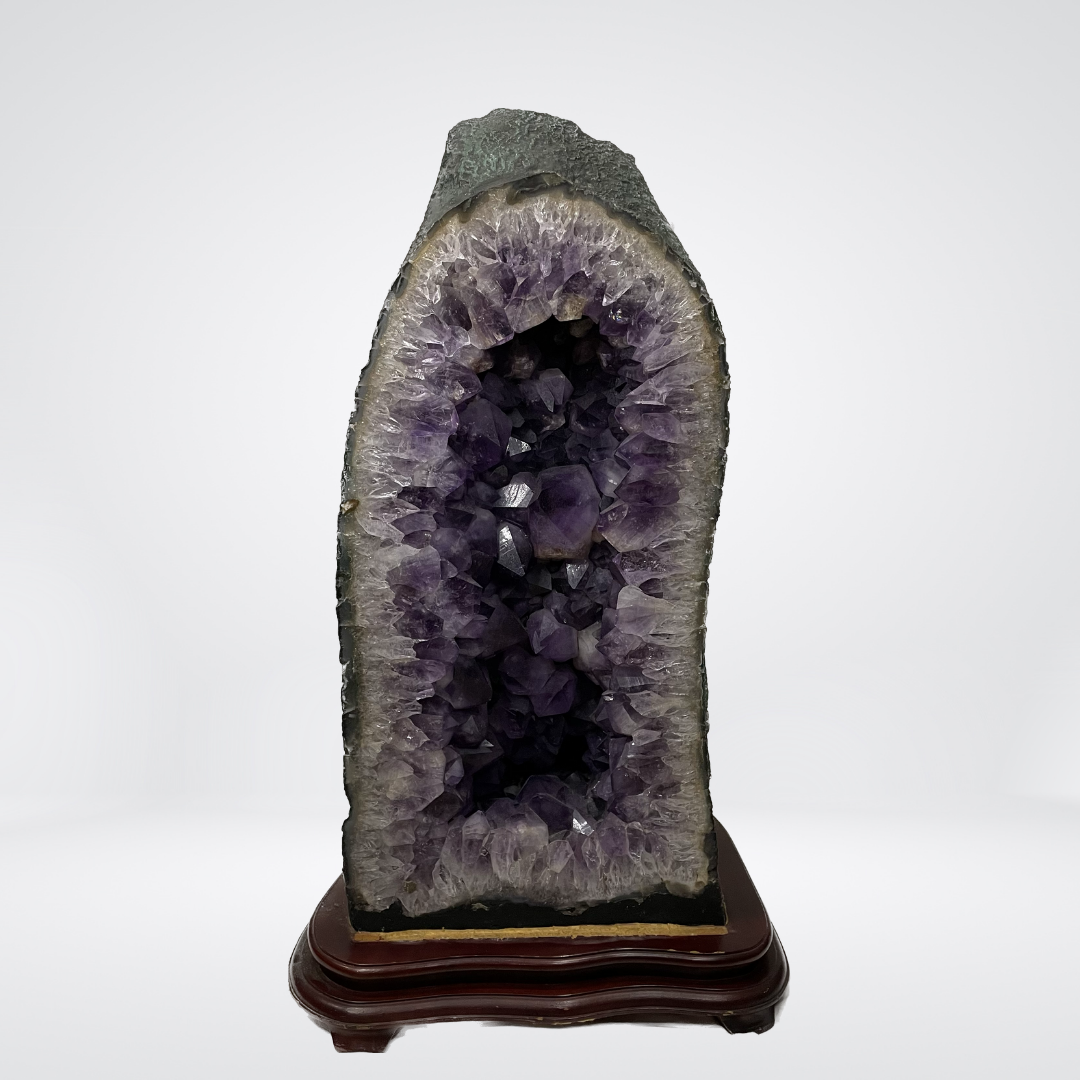 Thick Large Crystal Brazil Natural Amethyst Display Wooden Stand - 78.6kg 815 by 445 by 420mm