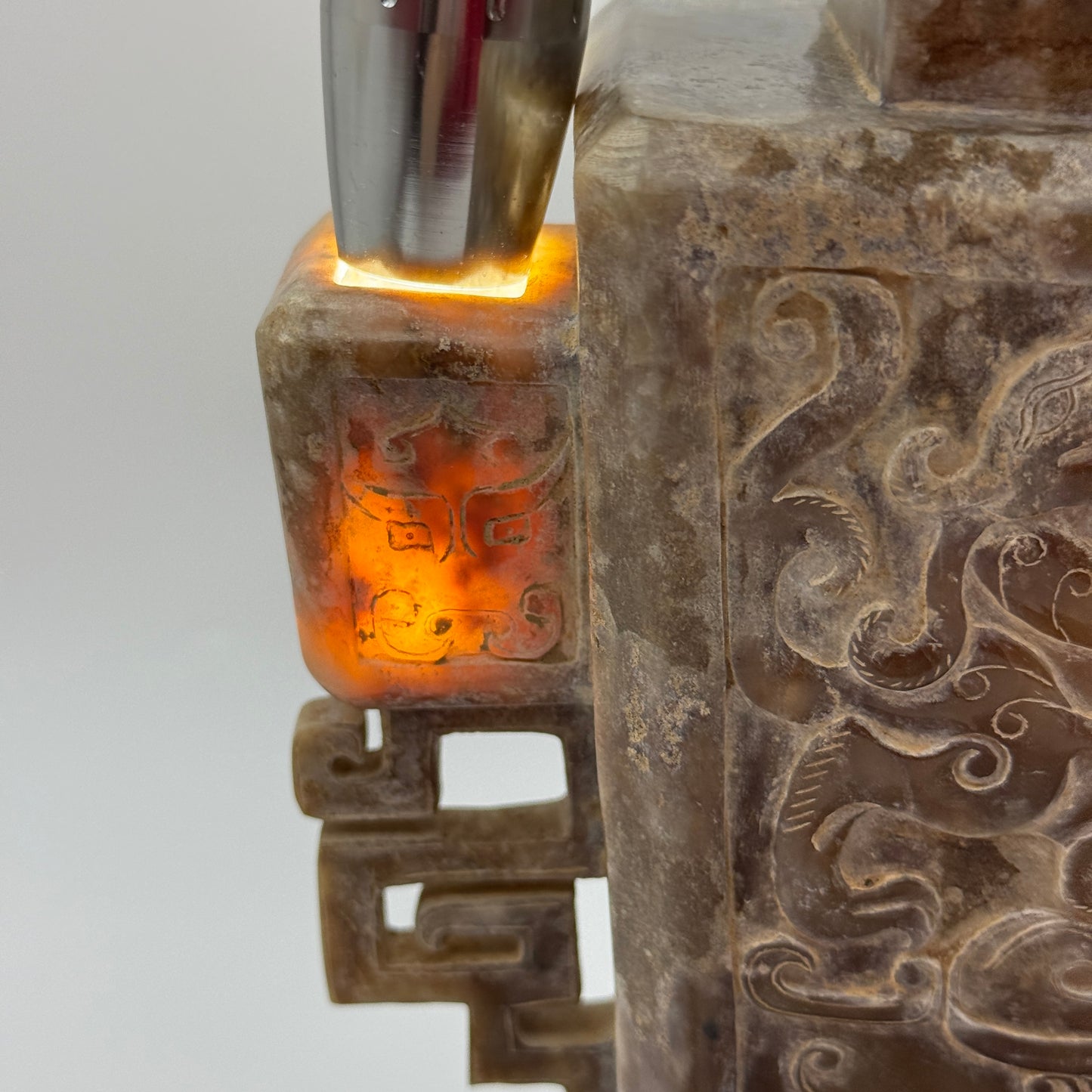 Rare Antique Natural Grey with Yellow White Patches Nephrite Double Pixiu Vase 3,014.3g 225.0 by 83.0 by 280.0mm