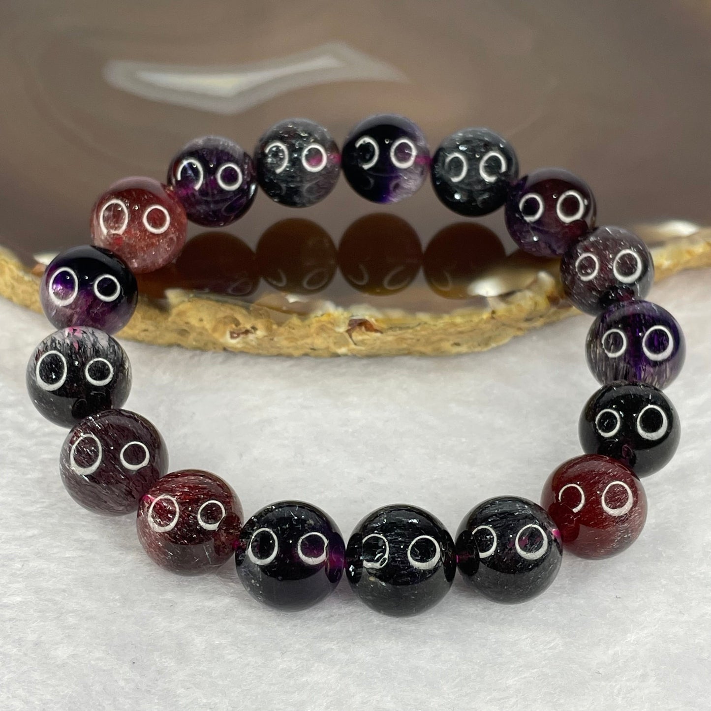Very Very High End Natural Black Super 7 Crystal Bracelet 17 Beads 13.0mm 48.17g