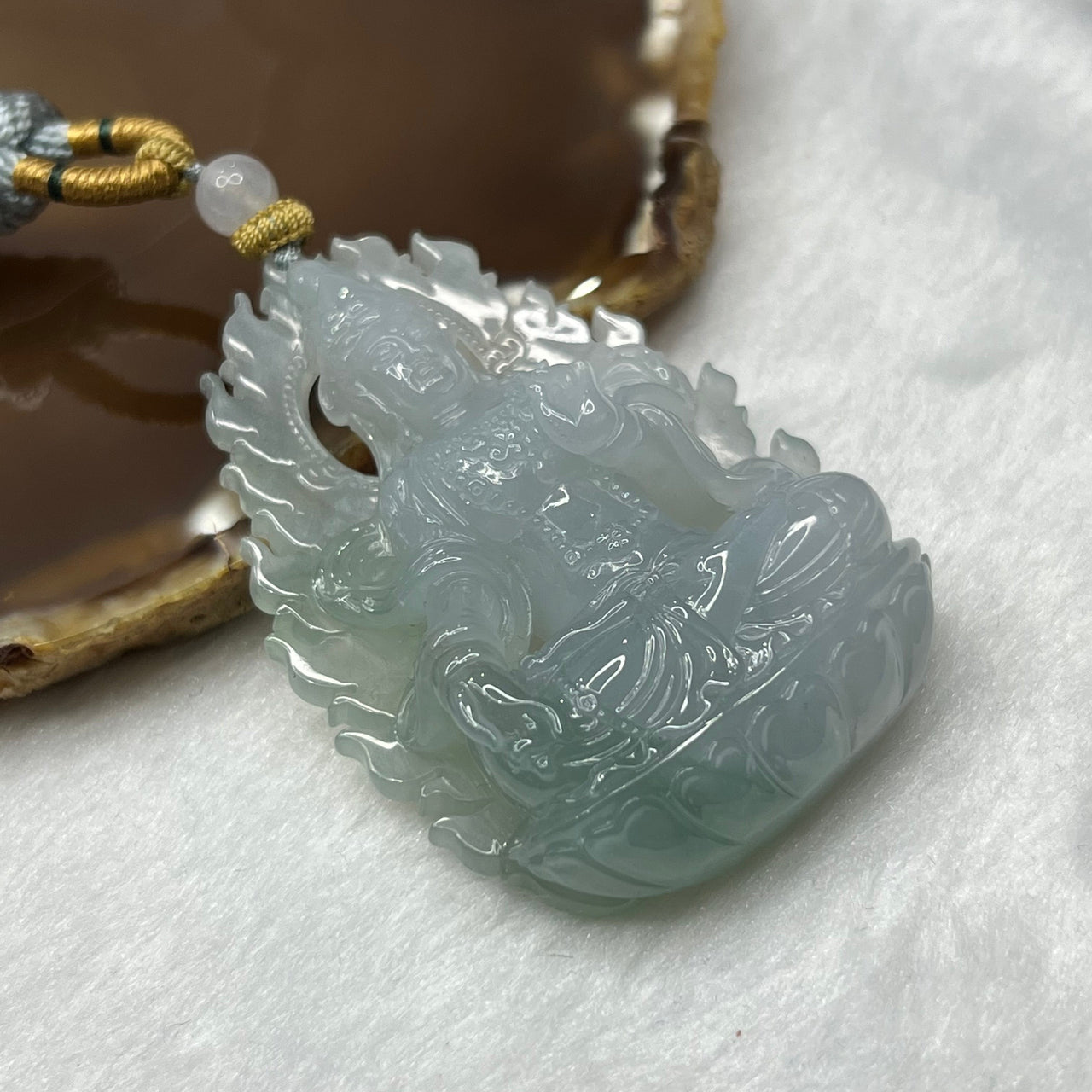 Rare Great Grand Master Icy Blue Green Jadeite Guan Yin 59.41g 65.1 by 45.6 by 15.5 mm