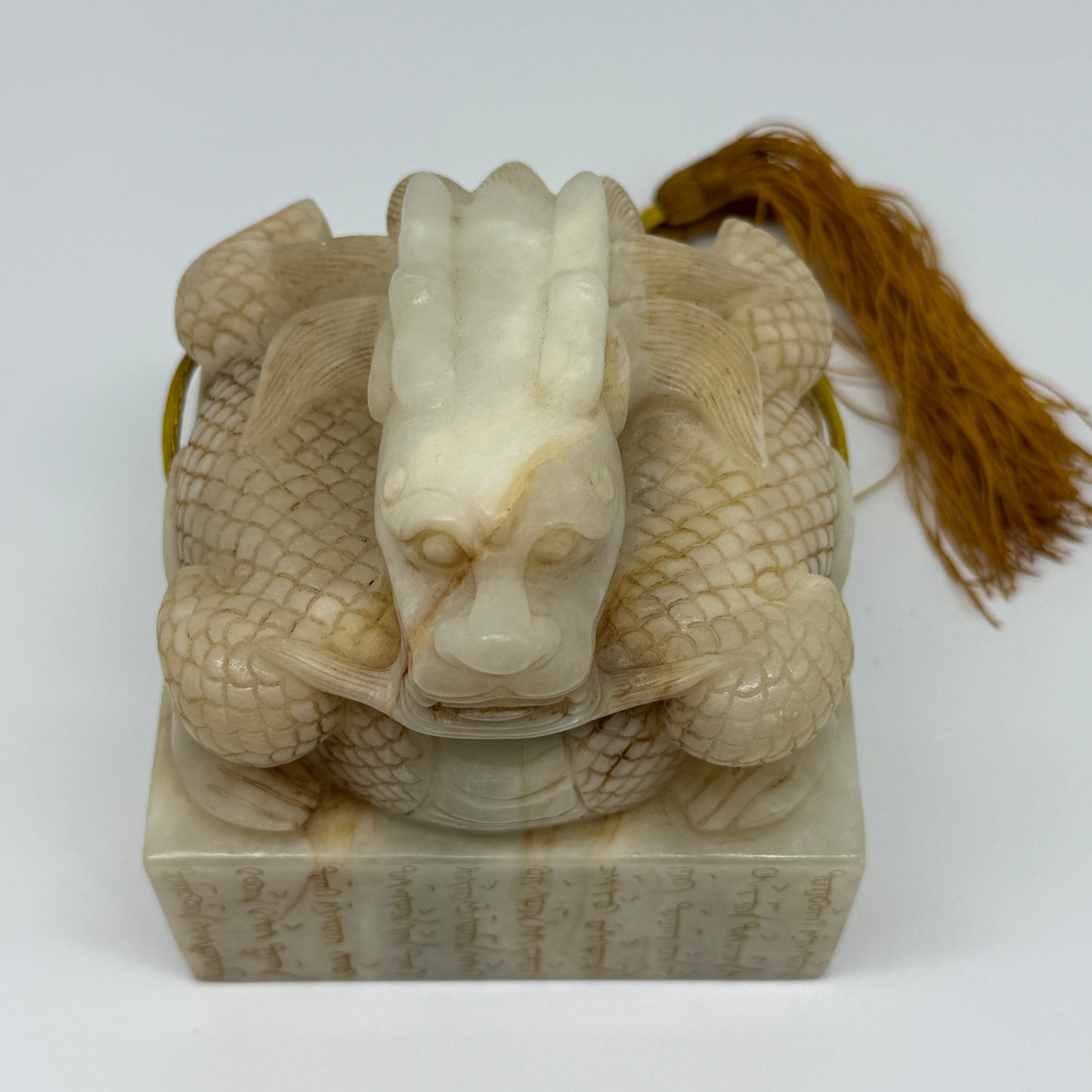 Rare Antique Natural Yellow White Nephrite Dragon Seal 2,154.7g 99.7 by 100.6 by 110.5mm