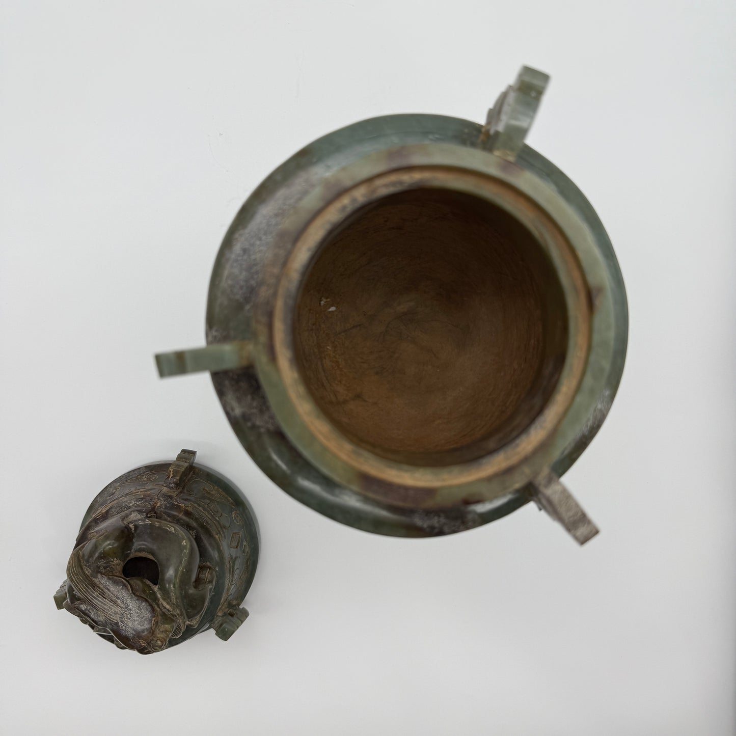 Rare Antique Natural Green with Brown Patches Nephrite Pixiu Vase 3,113.3g 148.0 by 160.0 by 335.0mm