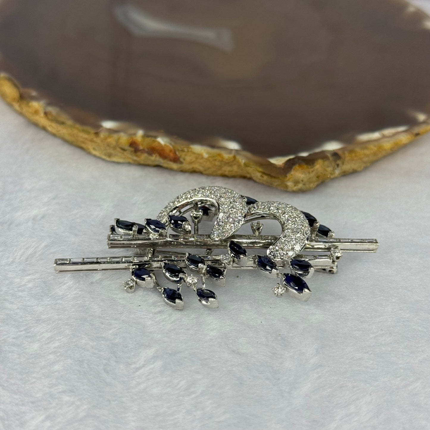 Natural Blue Sapphires (Corundum) Approx. 5.7 cts. Total 18.47g including 21 Sapphires, Natural Diamonds in 14K White Gold with NGI Cert No. 82835785
