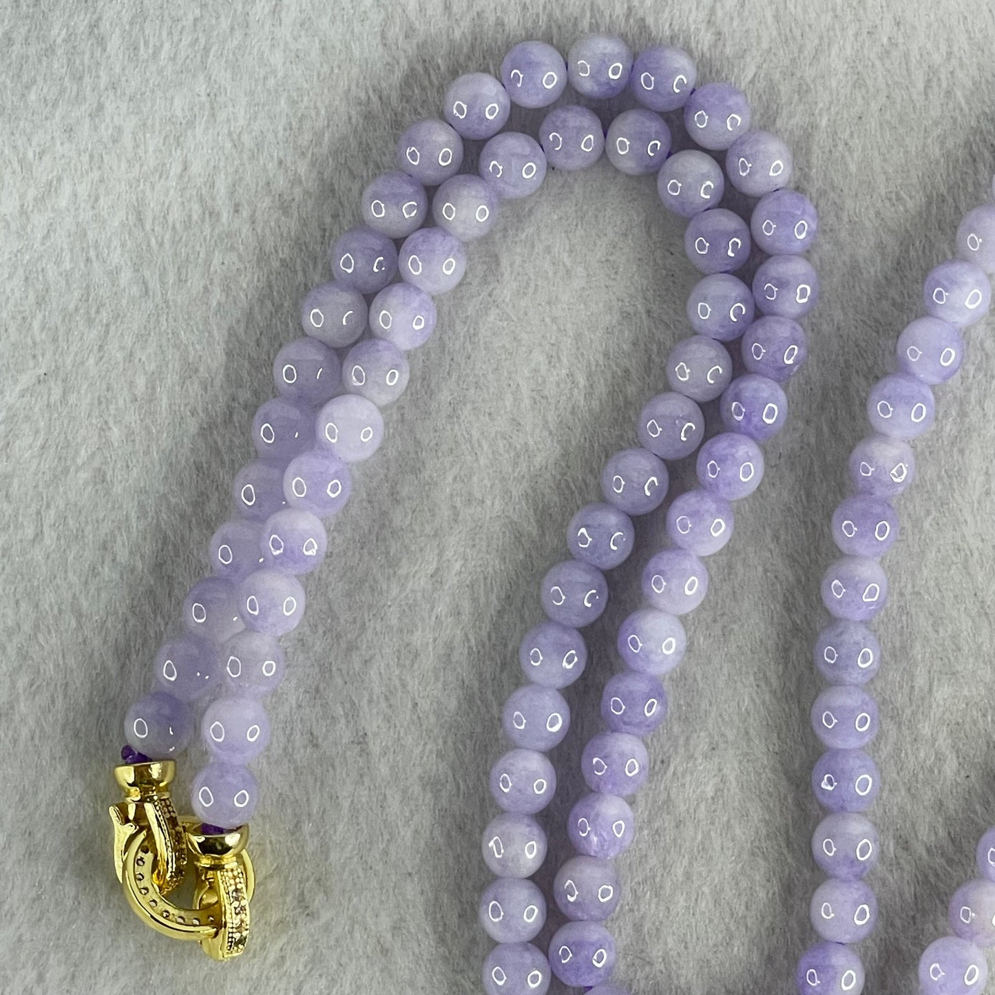 Very Rare High Grade Type A Full Intense Lavender Jadeite Beads Necklace 45.37g 64cm 6.2mm 108 Beads
