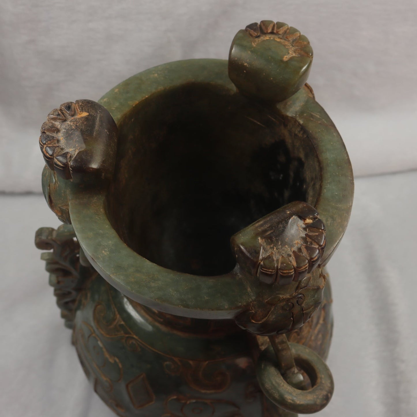 Rare Antique Natural Green with Brown Patches Nephrite Pixiu Vase 3,113.3g 148.0 by 160.0 by 335.0mm