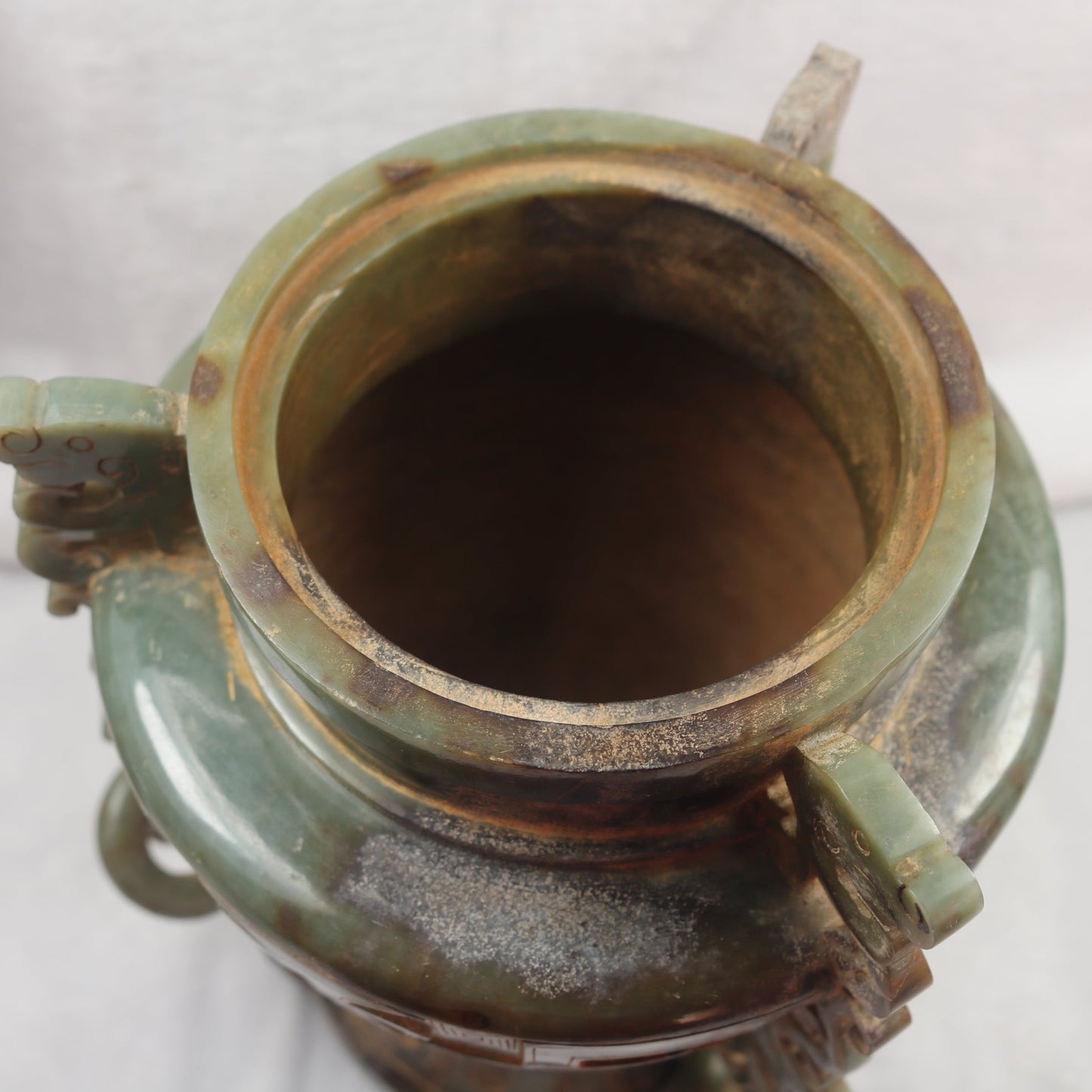Rare Antique Natural Green with Brown Patches Nephrite Pixiu Vase 3,113.3g 148.0 by 160.0 by 335.0mm