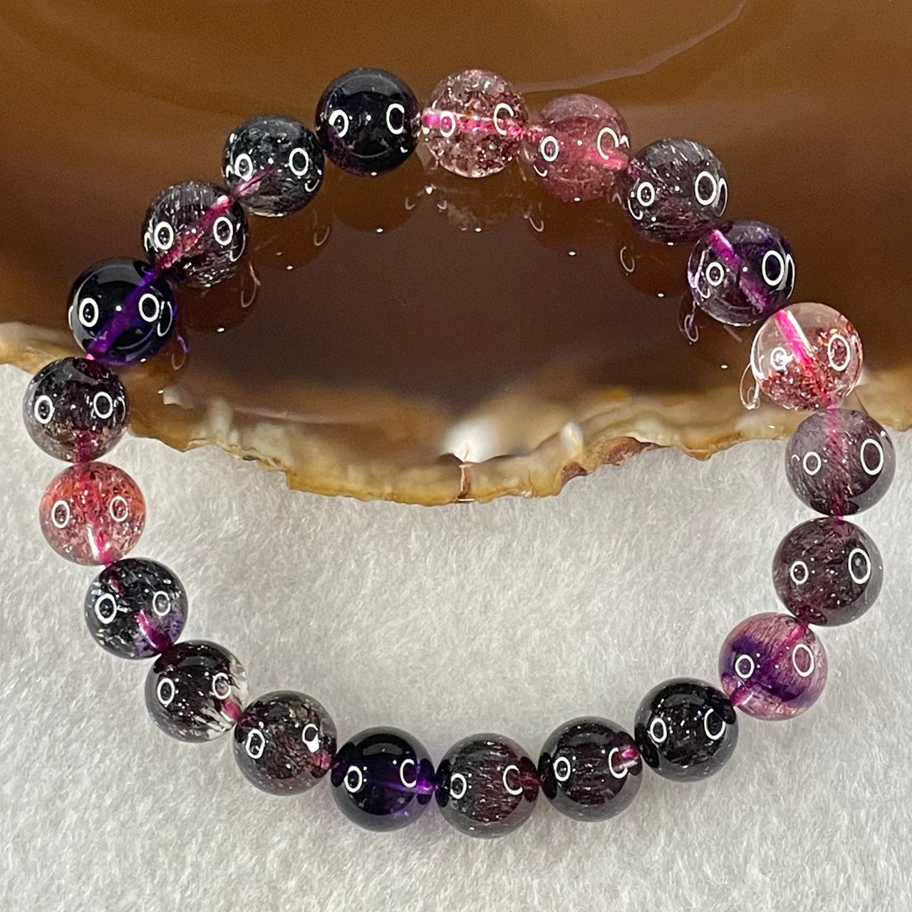 Very Very Good Grade Natural Blackcurrant Super 7 Beads Bracelet 22.56g 16cm 9.4mm 21 Beads