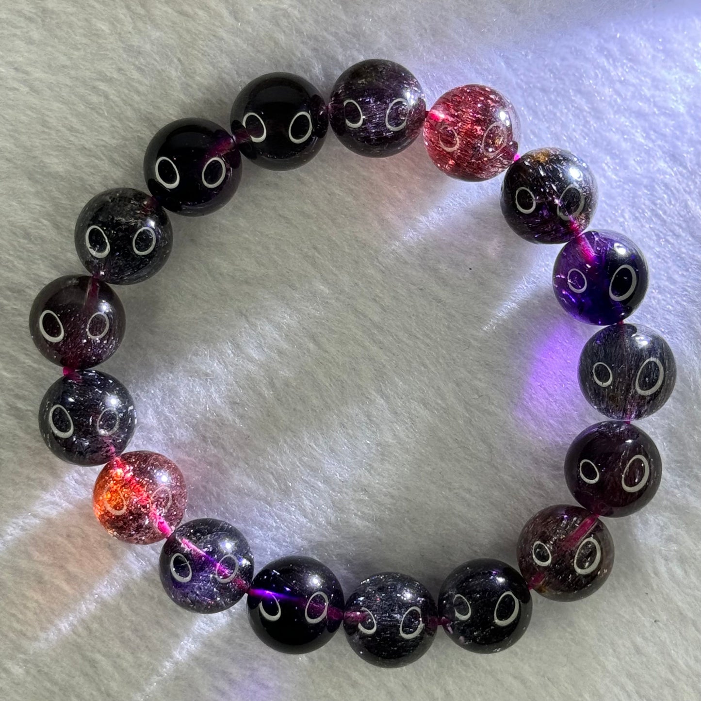 Super Rare Triple Excellence Grade Natural Transparent Dark Blackcurrant Super 7 Beads Bracelet 超级罕见三重卓越级透明深天然黑加仑超级七珠手链 43.49g 18cm 12.5mm 17 Beads