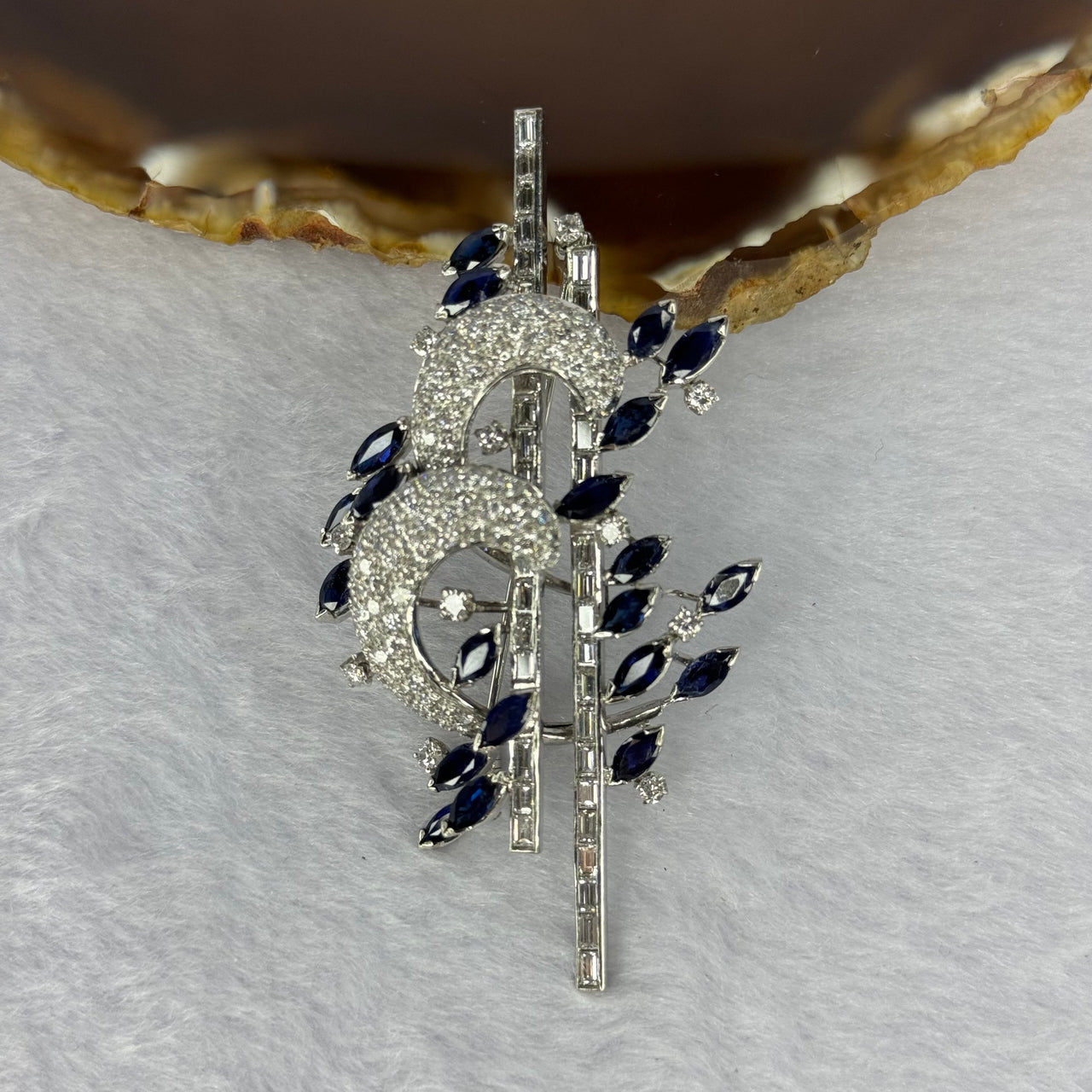 Natural Blue Sapphires (Corundum) Approx. 5.7 cts. Total 18.47g including 21 Sapphires, Natural Diamonds in 14K White Gold with NGI Cert No. 82835785