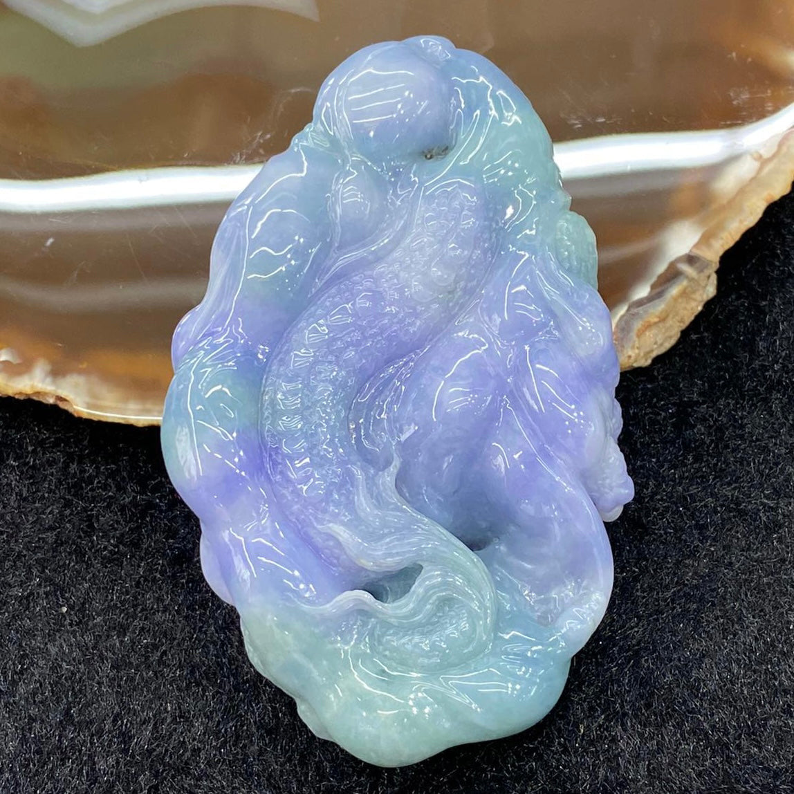 Rare High End Type A Burmese Lavender Jade Jadeite Dragon - 124.67g 78.8 by 50.3 by 24.8mm