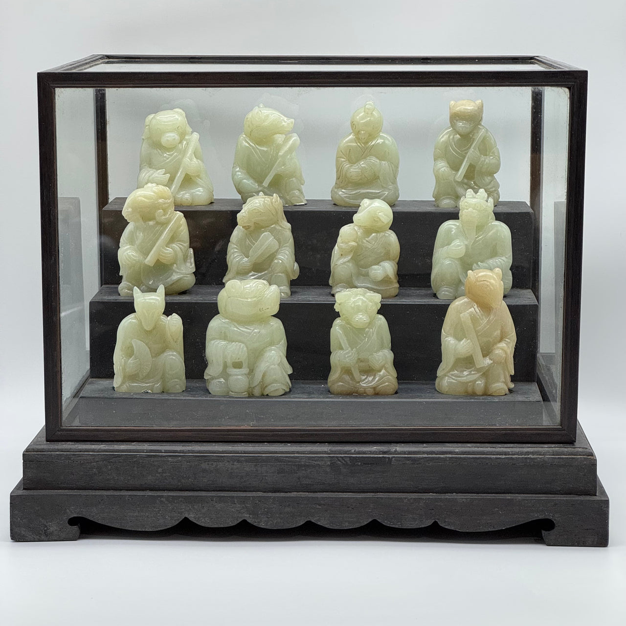 Rare Antique Natural Light Green to Near White Nephrite 12 Twelve Zodiac each about 164.5g H69.6 by L47.6 by B36.4mm Total 5,475g H26.4 by L33.5 by B26.0mm