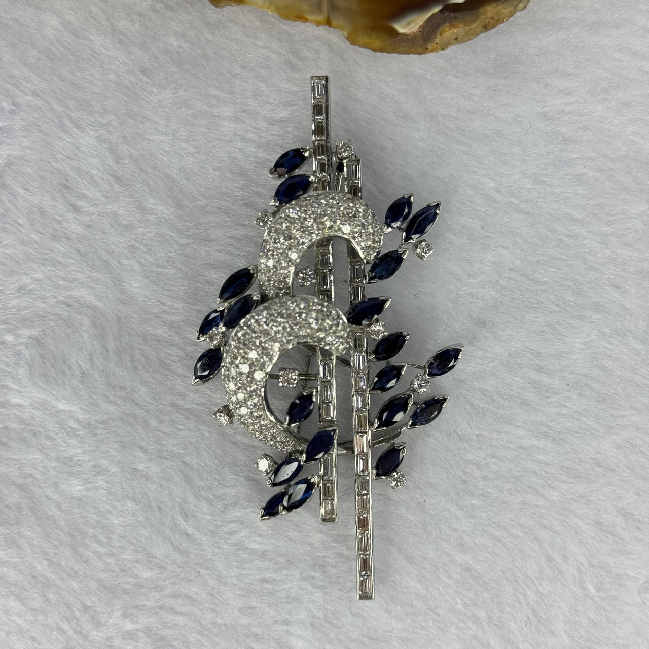 Natural Blue Sapphires (Corundum) Approx. 5.7 cts. Total 18.47g including 21 Sapphires, Natural Diamonds in 14K White Gold with NGI Cert No. 82835785