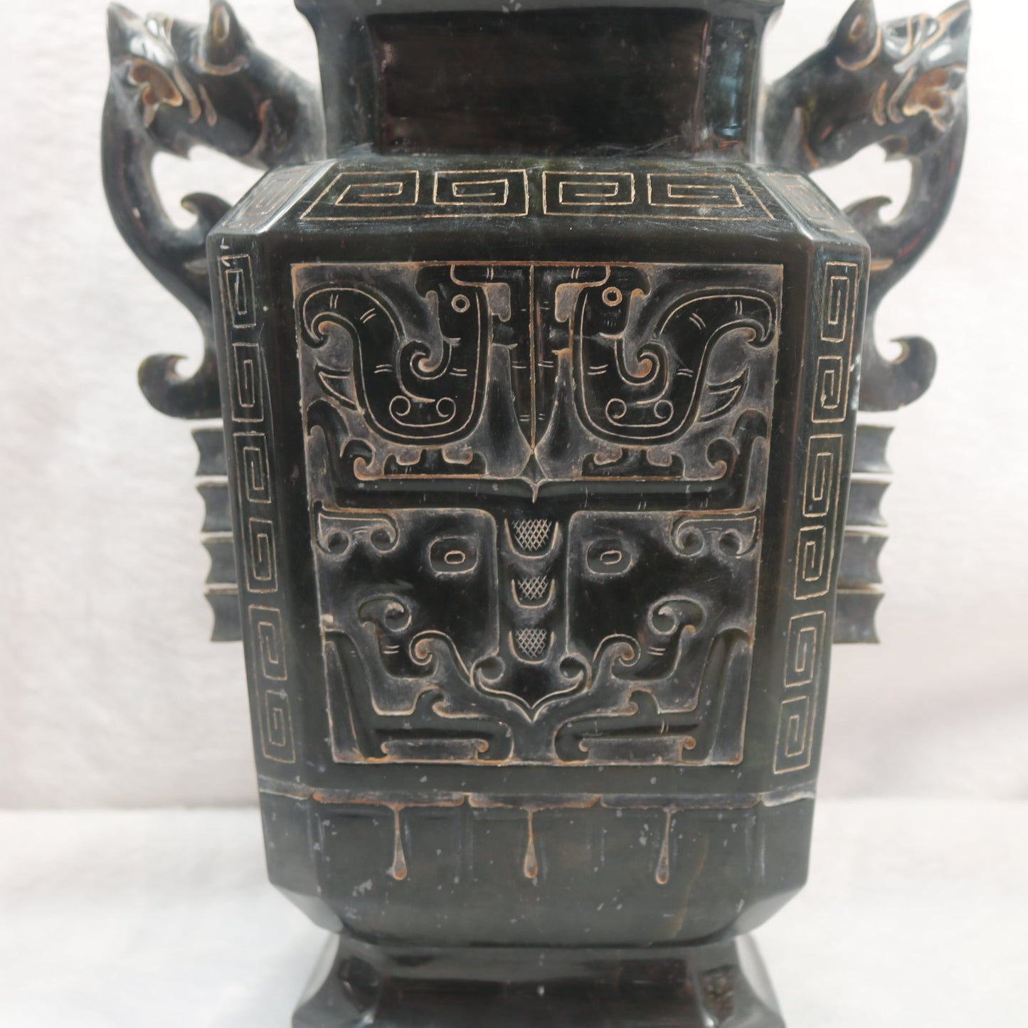 Rare Antique Natural Dark Green Nephrite Pixiu Vase 1,882.7g 170.0 by 100.0 by 280.0mm