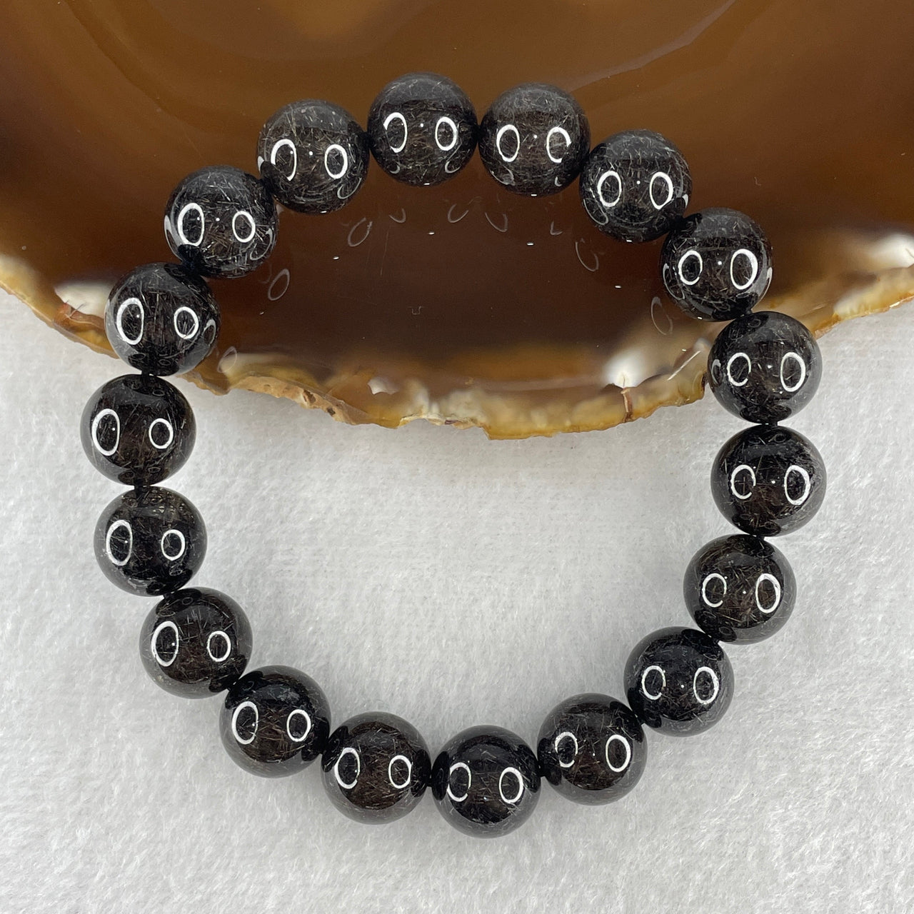 Collectors Grade Natural Black Fire Works Super 7 Quartz Beads Bracelet 40.92g 17cm 11.8mm 18 Beads
