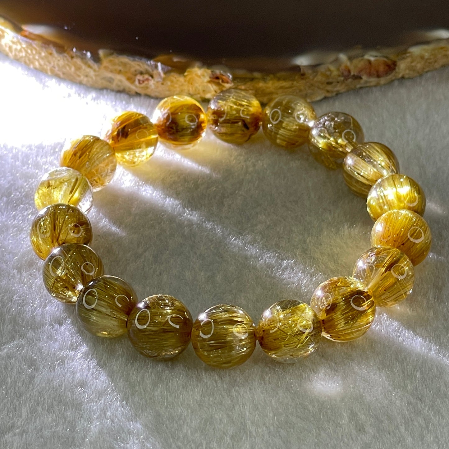 Very Very High Quality Golden Rutilated Quartz Beads Bracelet 39.73g 17cm 12.0mm 18 Beads