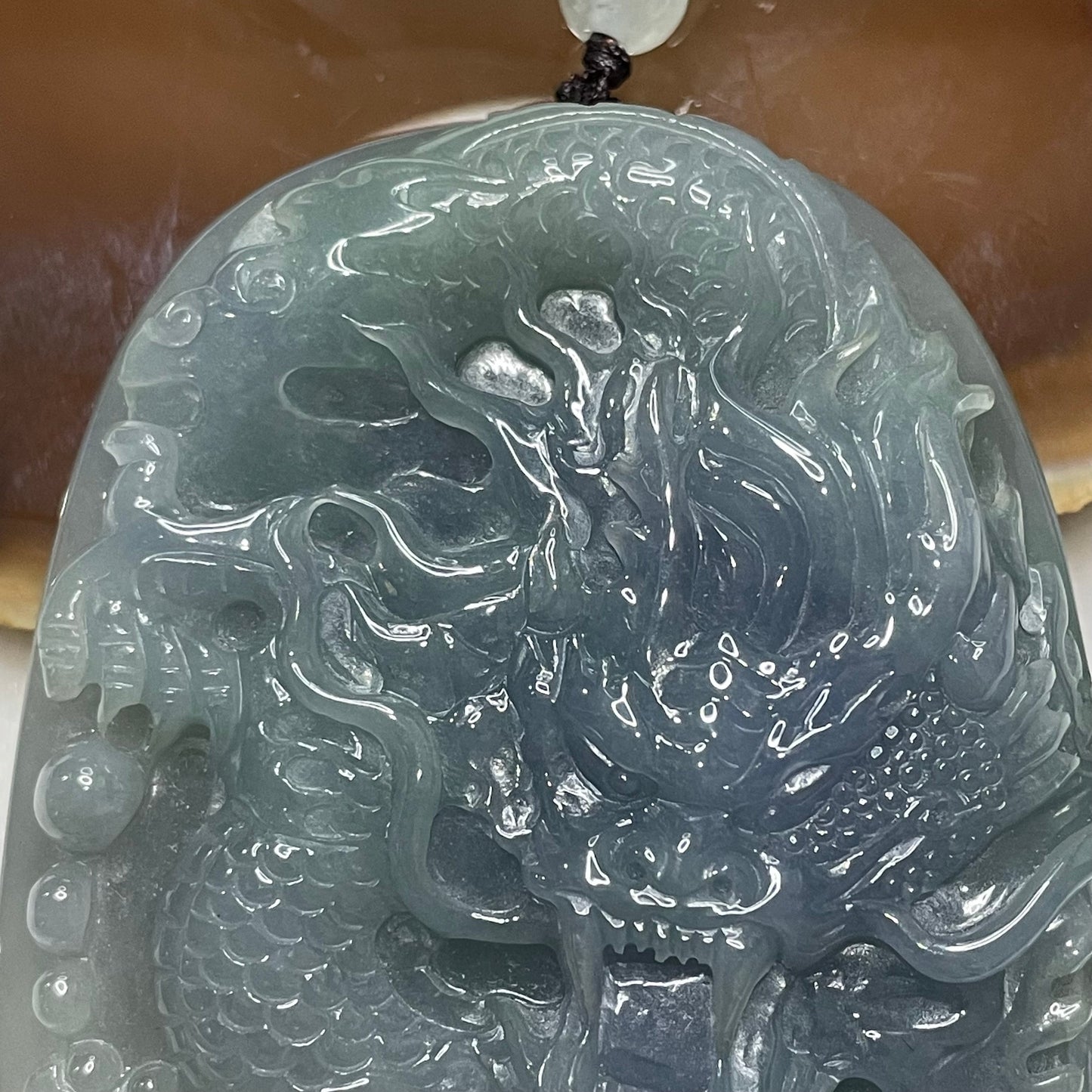 18K / 750 Gold NGI Certified Rare Semi Icy Intense Lavender Jade Jadeite Dragon 85.73g 68.8 by 54.1 by 12.8mm