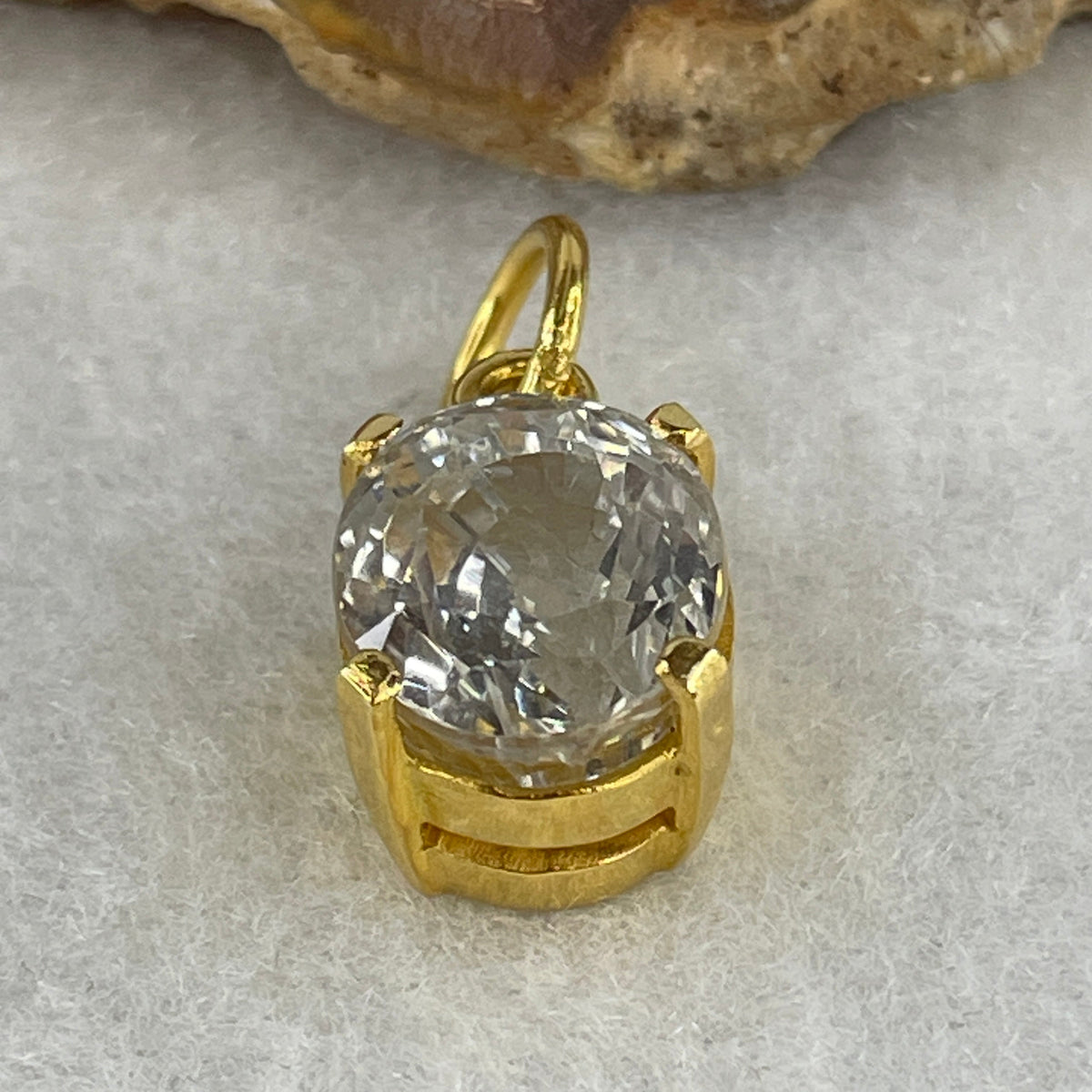 NGI Certified Unheated Natural White Sapphire (Corundum) Oval Brilliant Step Cut Pendant in 22K Yellow Gold Setting 10.5ct Total 5.78g 13.12 by 10.51 by 8.99mm