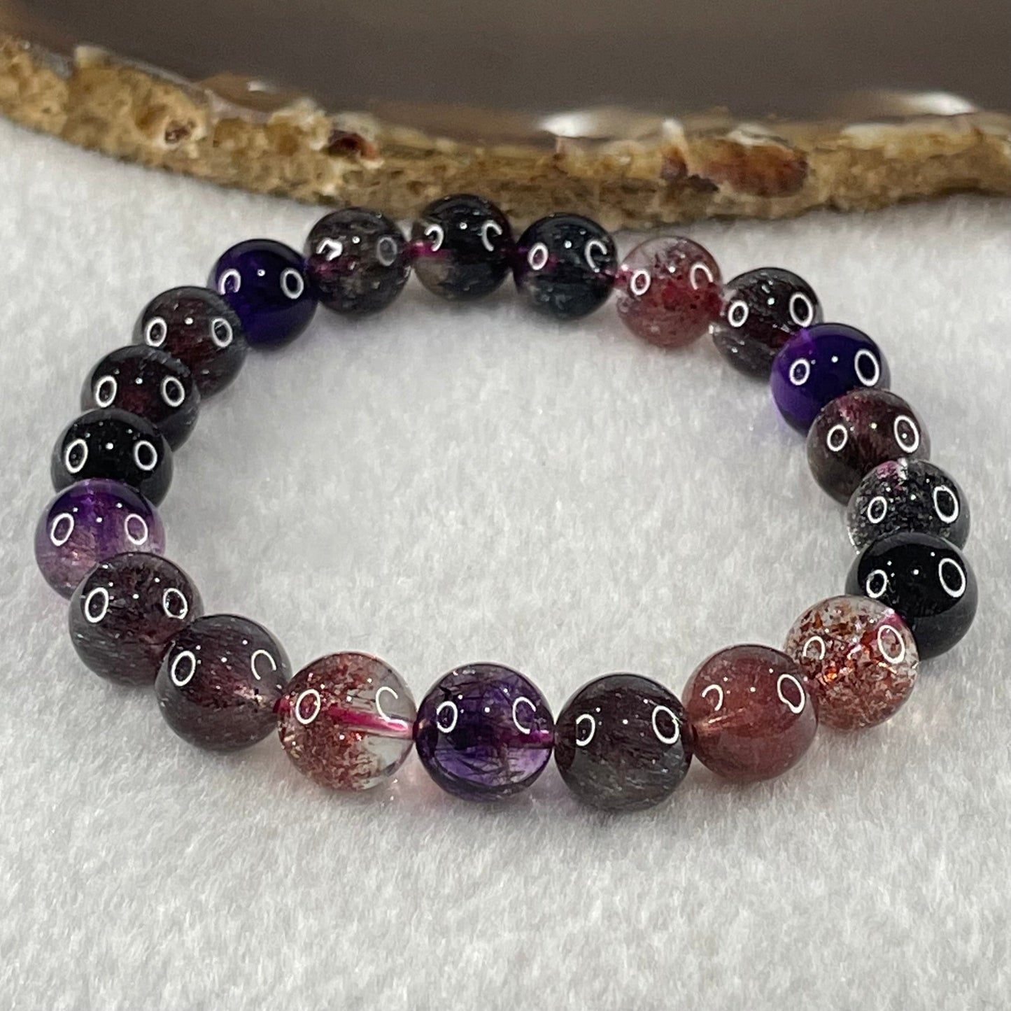 Very Very Good Grade Natural Blackcurrant Super 7 Beads Bracelet 22.56g 16cm 9.4mm 21 Beads