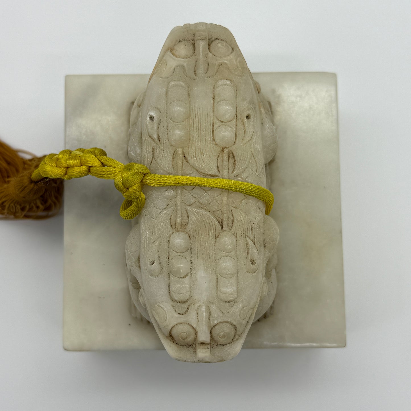 Rare Antique Natural Yellow White Nephrite Double Headed Dragon Seal 2,023.4g 101.4 by 101.0 by 110.0mm