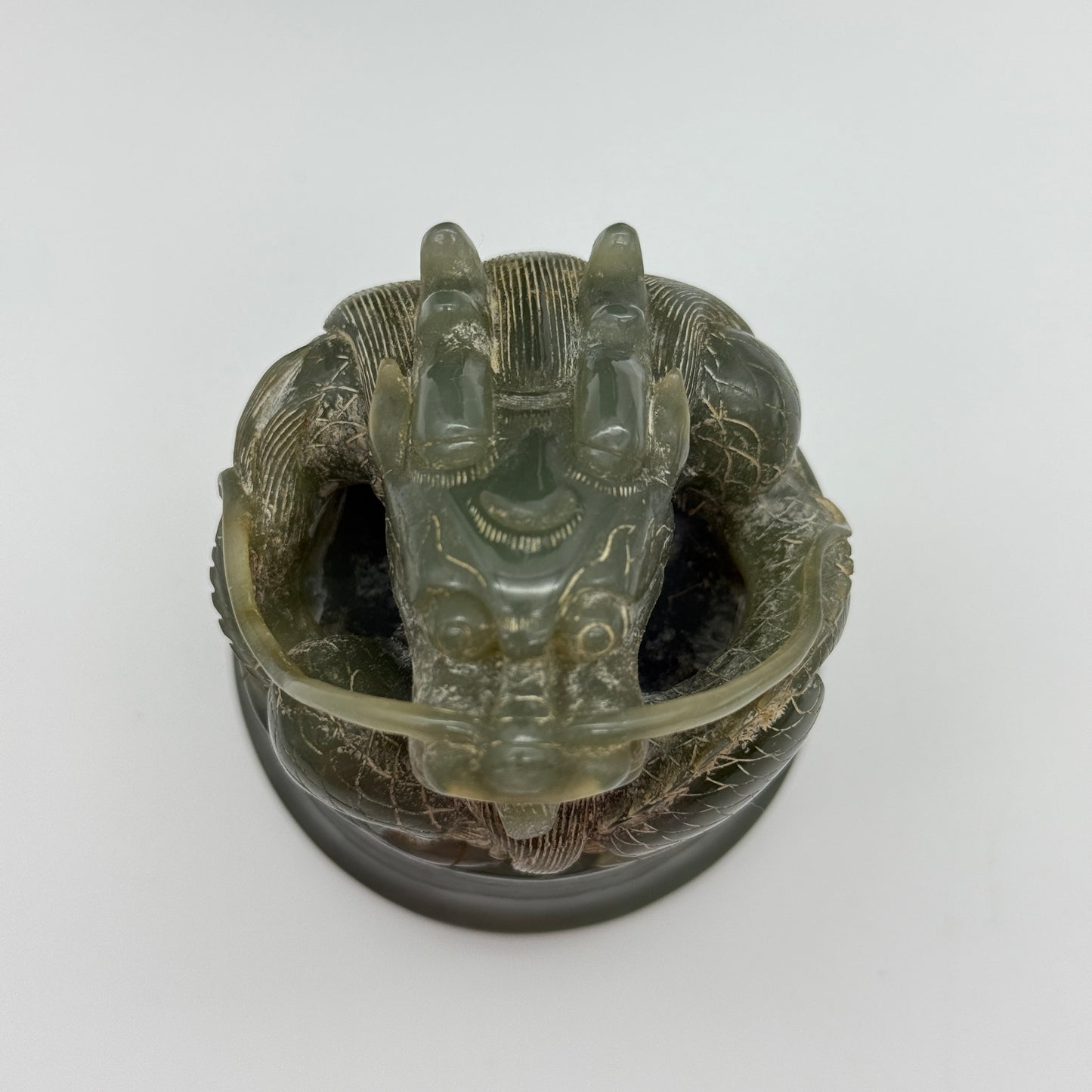 Rare Antique Natural Green Nephrite Vase with Double Dragon Display 2,035.4g 162.0 by 90.0 by 315.0m