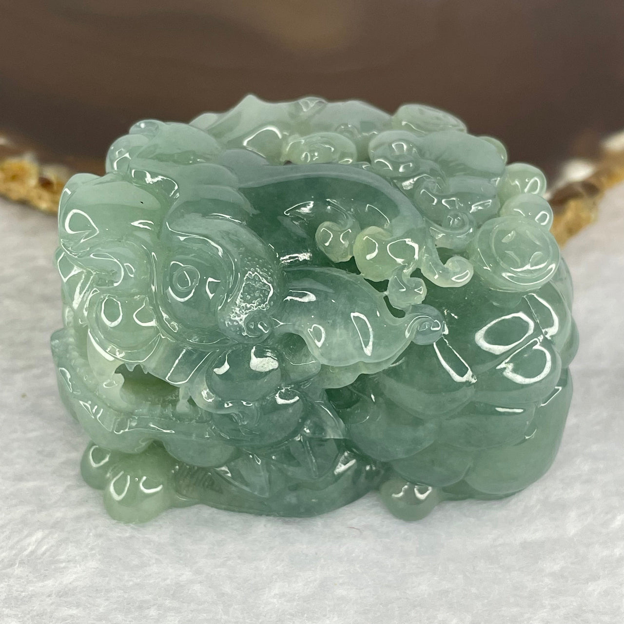 Certified Grand Master Very Rare Type A Deep Intense Sky Blue Jadeite Pixiu with Ruyi and Coins and a Movable Ball inside Mouth Display 184.17g 36.6 by 63.6 by 42.7mm