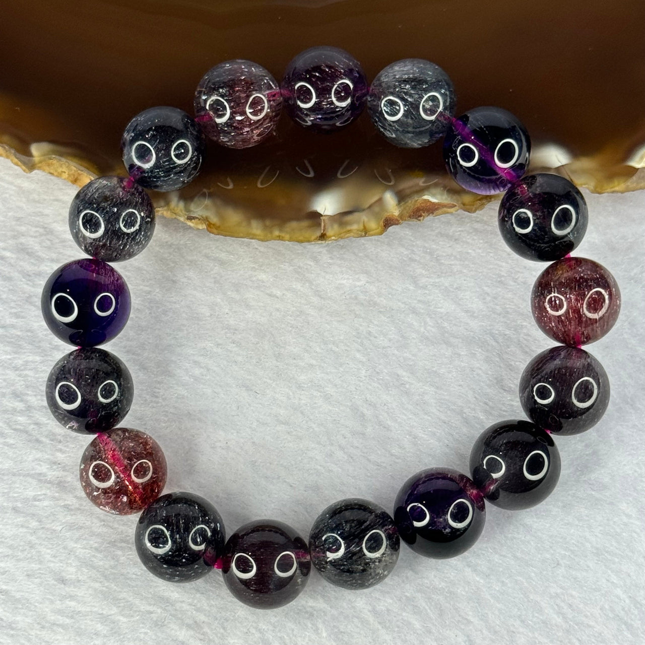 Super Rare Triple Excellence Grade Natural Transparent Dark Blackcurrant Super 7 Beads Bracelet 超级罕见三重卓越级透明深天然黑加仑超级七珠手链 43.49g 18cm 12.5mm 17 Beads