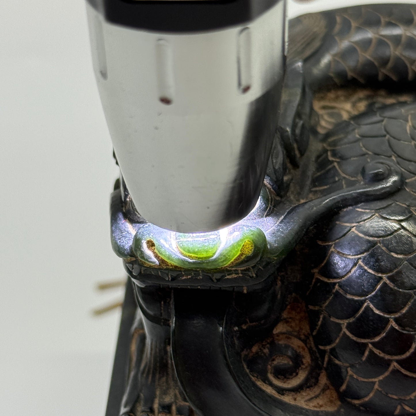 Rare Antique Natural Dark Green Nephrite Dragon with Ying Yang Flower Seal 2,868.7g 108.7 by 107.5 by 104.0mm with Wooden Box Total 3,975.9g 146.7 by 147.1 by 190.0mm