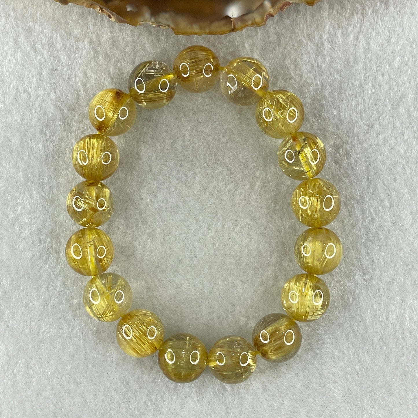 High Quality Golden Rutilated Quartz Beads Bracelet 47.61g 17cm 12.9mm 17Beads