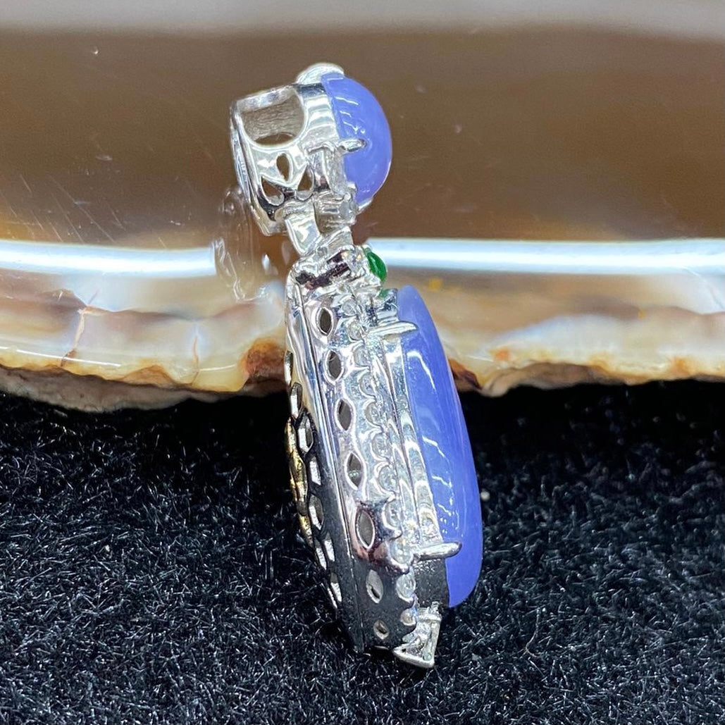 Rare High end Type A Burmese Lavender Jade Jadeite Pendant 18k white gold & diamonds with NGI Cert - 5.23g 31.7 by 12.2 by 9.4mm