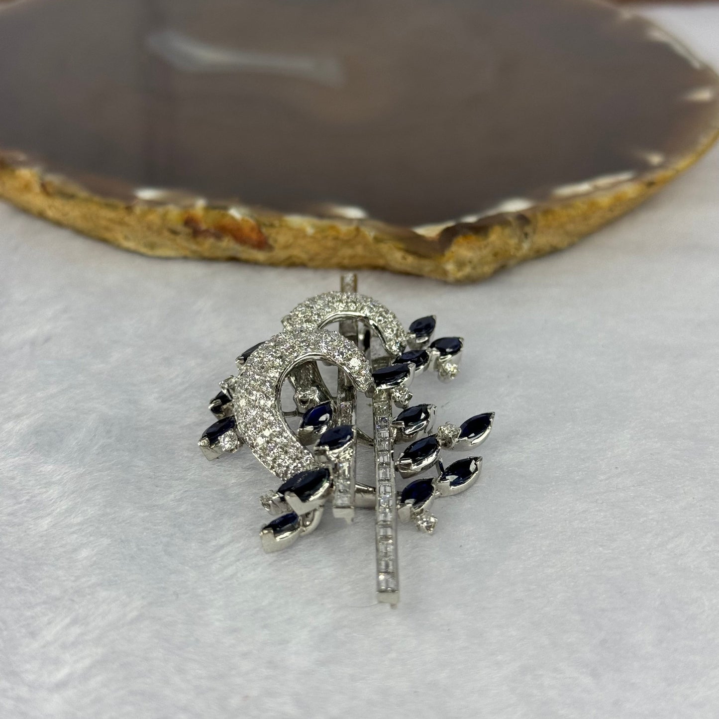 Natural Blue Sapphires (Corundum) Approx. 5.7 cts. Total 18.47g including 21 Sapphires, Natural Diamonds in 14K White Gold with NGI Cert No. 82835785