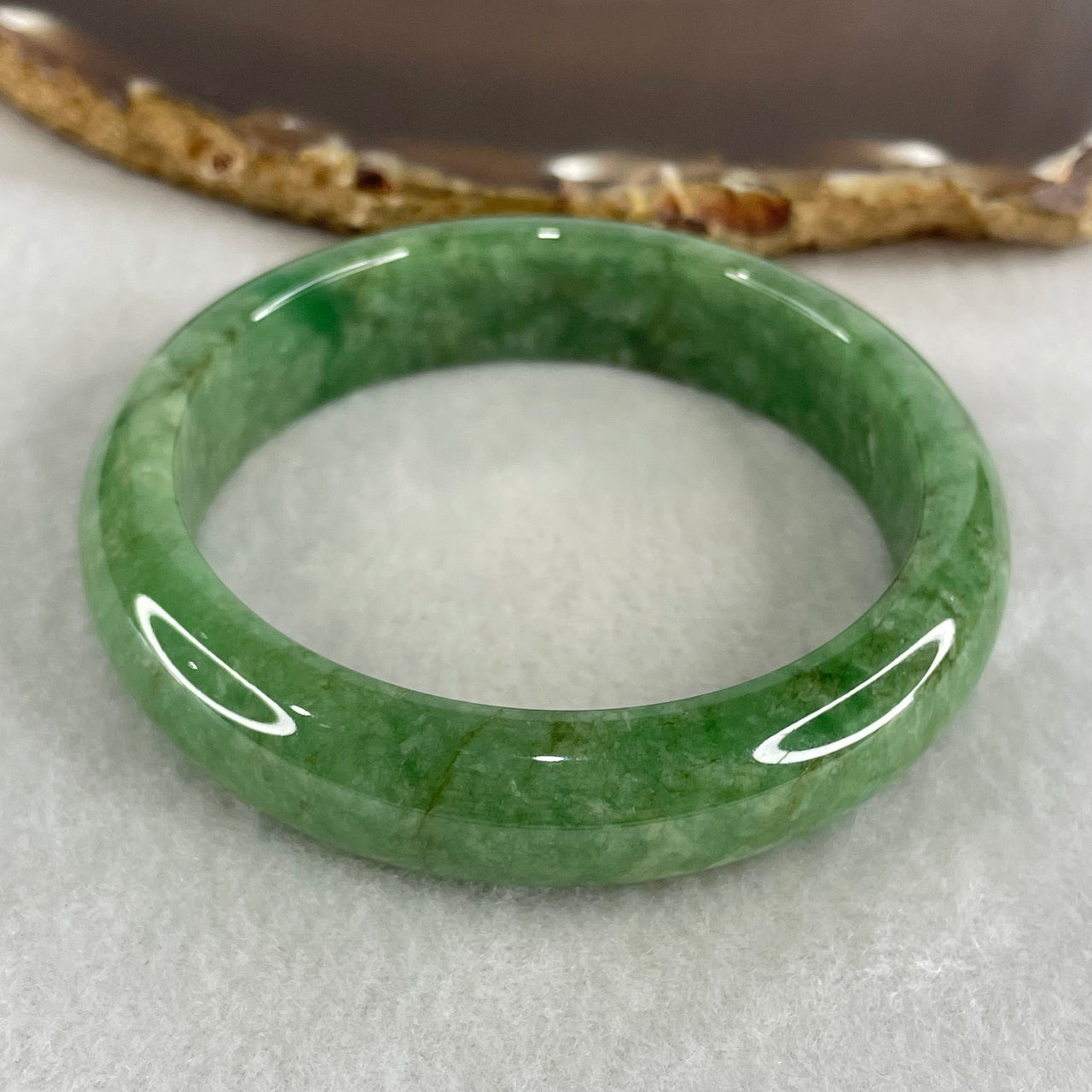 Rare Type A Full Spicy Green Jadeite Bangle 55.95g Inner Diameter 55.2mm 13.5 by 7.8mm (Slight Internal Lines)