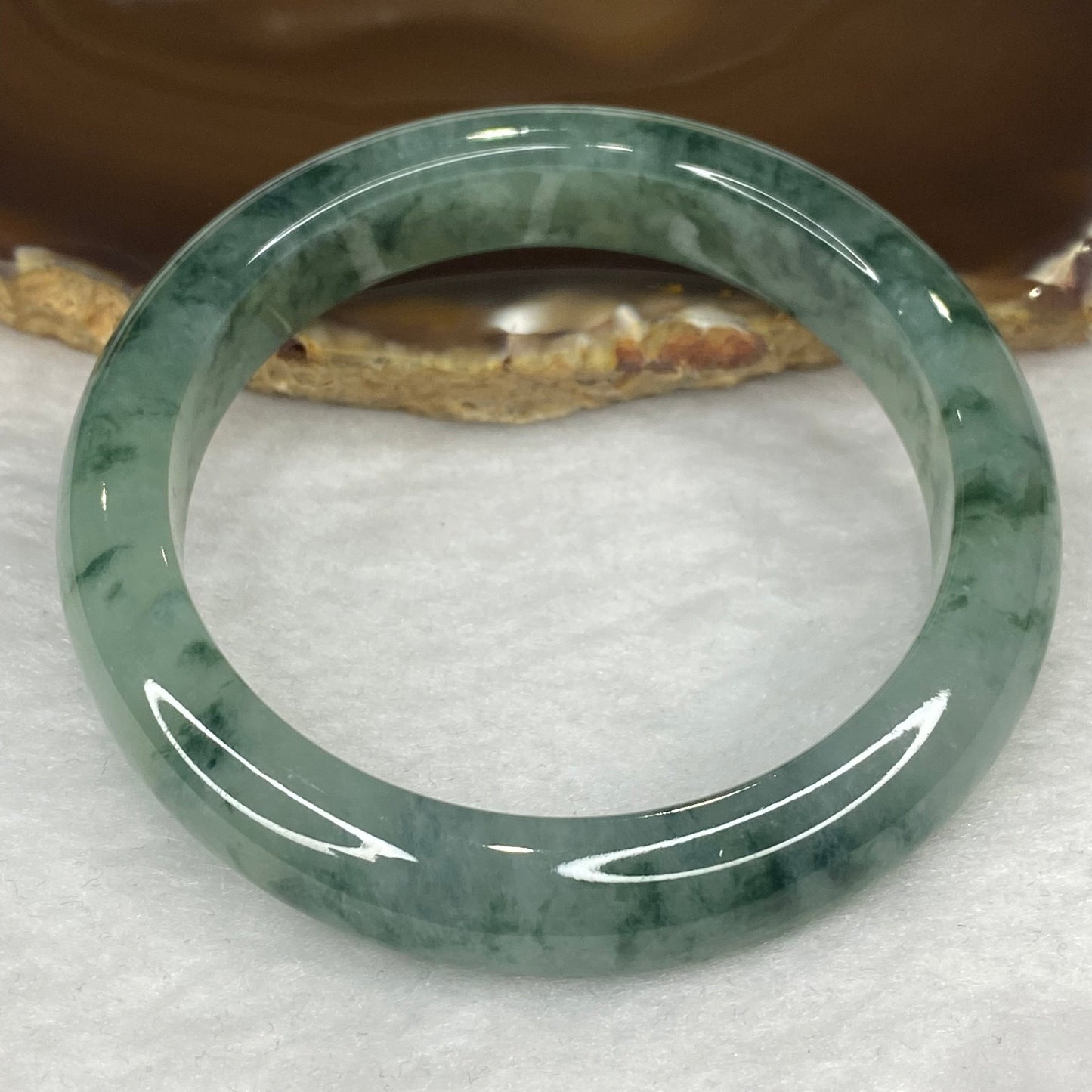 Rare High End ICY Type A Piao Hua Jadeite Bangle 60.19g 56.5mm 12.4 by 8.7mm